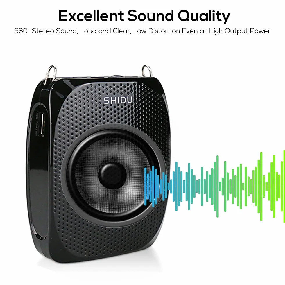 Amplificador de Voz inalámbrico SHIDU S615 Mini Altavoz portátil con micrófono10W Recargable Sistema de megafonía amplificadores Voz micrófonos para Profesores, guías turísticos,Yoga