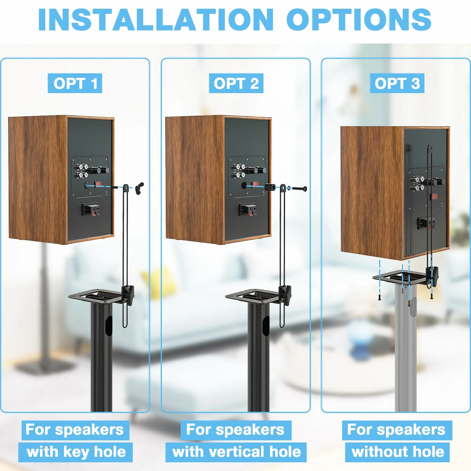Soporte para Altavoces 5Rcom Altura Ajustable para Satélite y Estantería, Pack de 2, Soporta 5kg por Unidad, Diseño Elegante, Montaje Fácil, Gestión de Cables