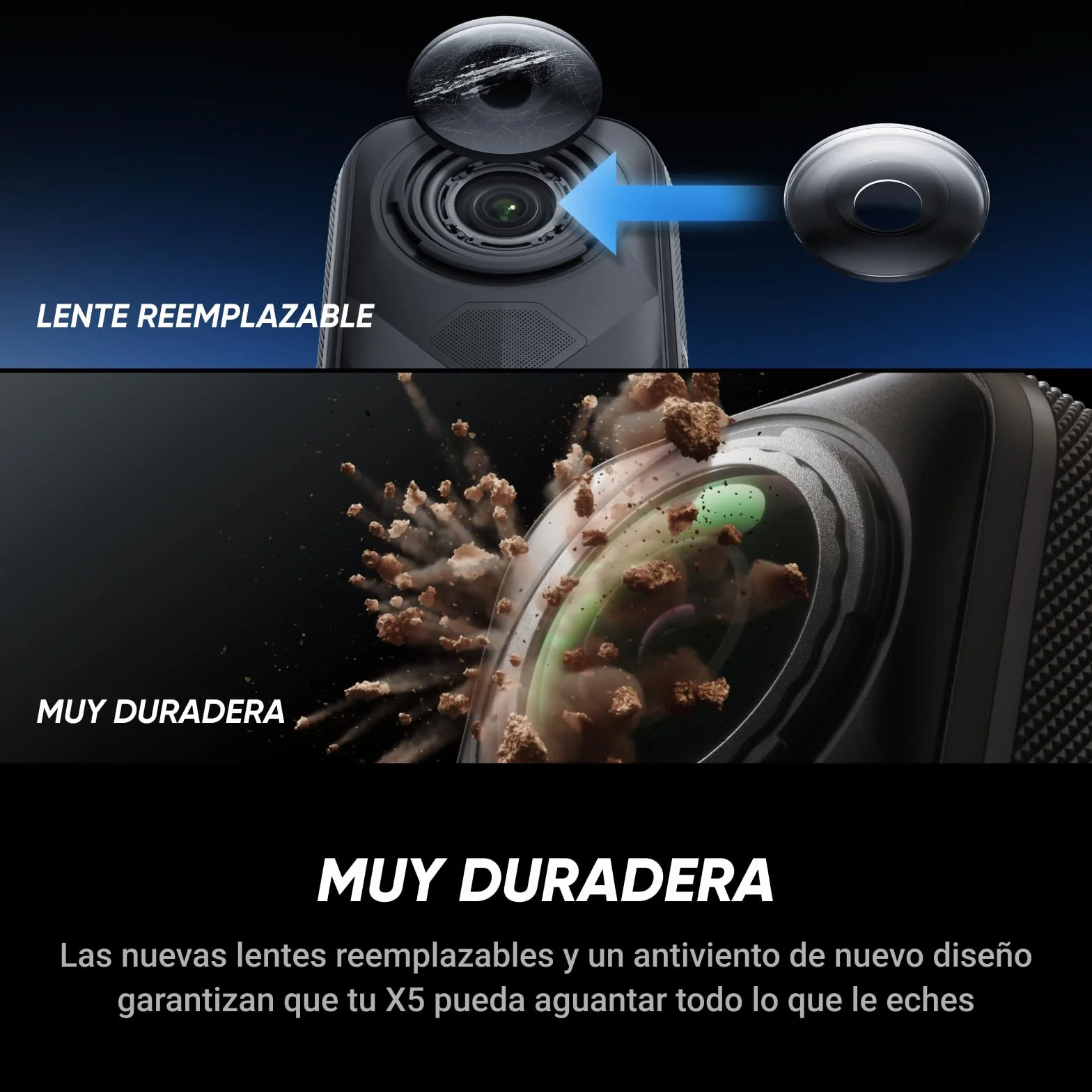 Insta360 X5 Paquete Esencial Cámara 8K 360º Impermeable Lente Dura reemplazable batería 3h antiviento Incorporado estabilización