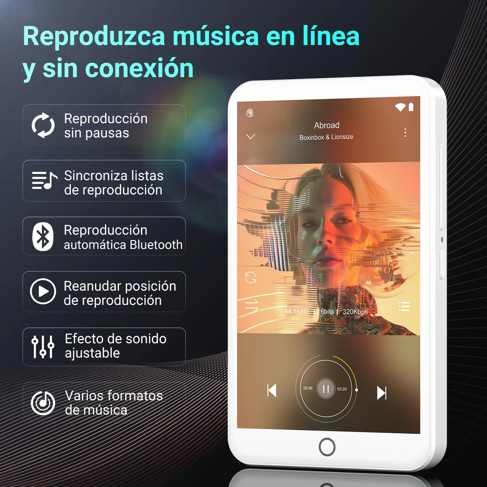 Reproductor MP3 Bluetooth WiFi Android 13 4 Pulgadas Pantalla táctil 3GB RAM 32GB ROM Spotify Music Player Audible Play Store