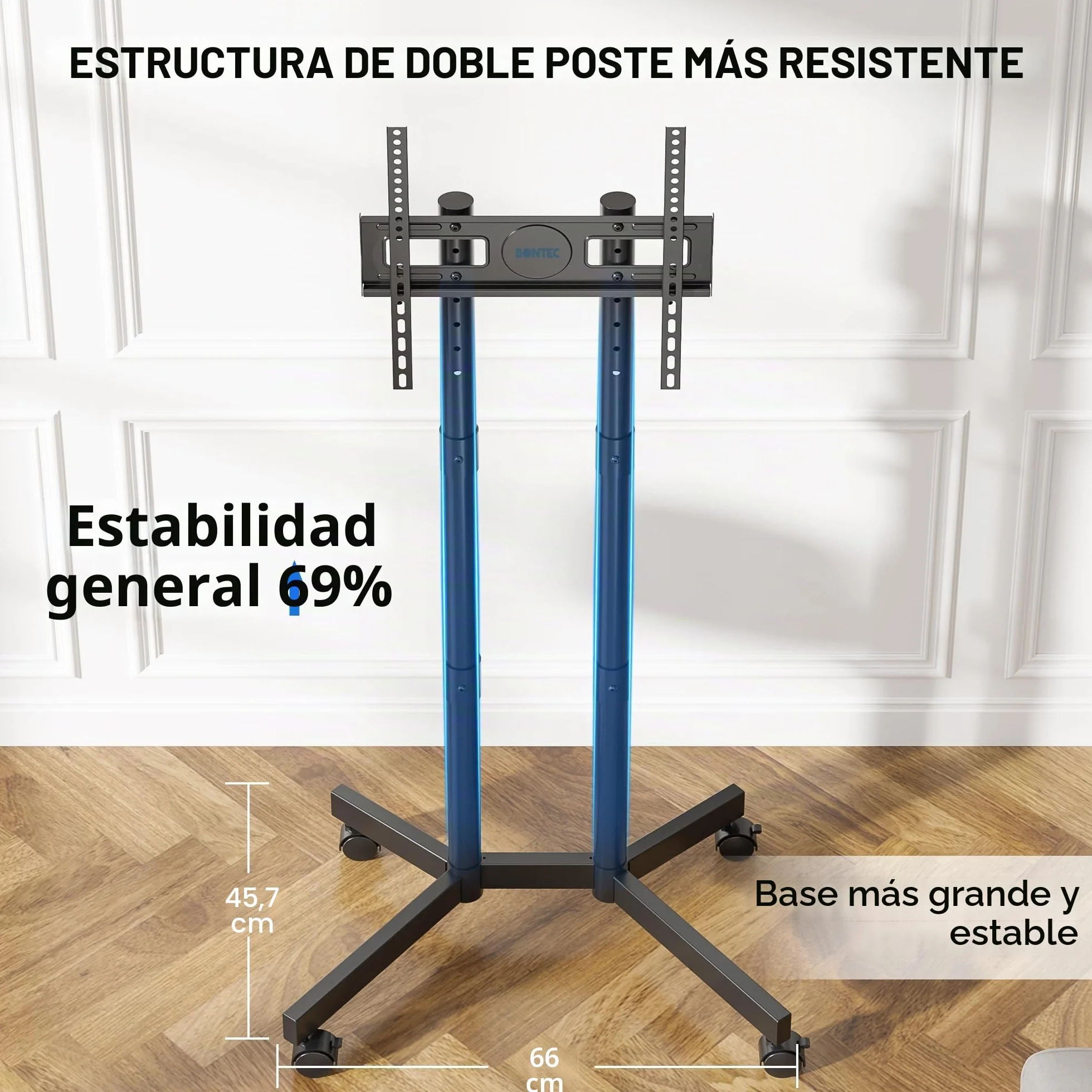 BONTEC Soporte TV Ruedas 32-70 Pulgadas, Pie Ajustable hasta 50 kg, VESA 400x400 mm