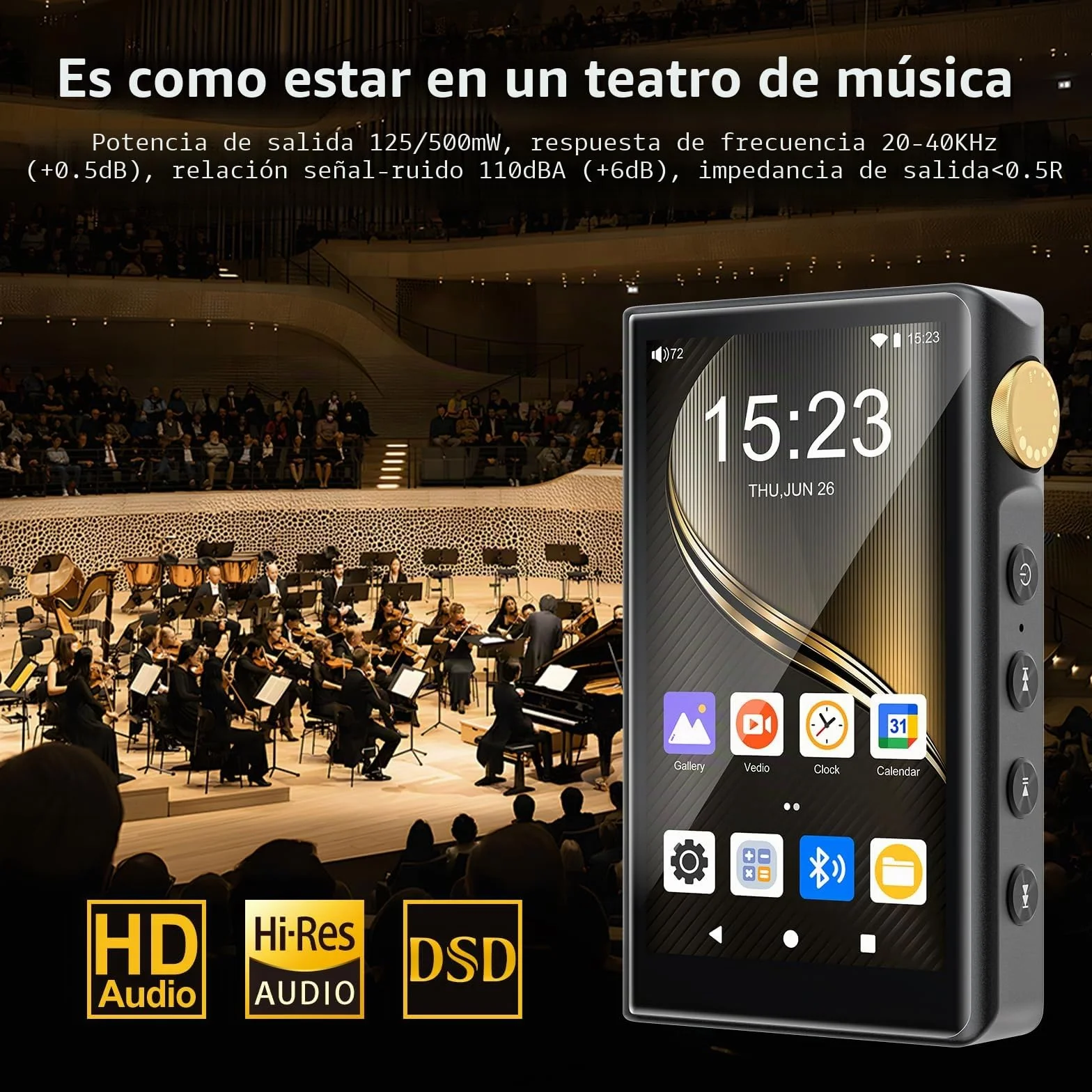 Reproductor MP3 HiFi con Bluetooth y WiFi, Reproductor de música de Alta resolución ZAQE Android 12, DAC DSD sin pérdidas Flac, Equipado con una Tarjeta de Memoria de 64 GB., admite hasta 512 GB.