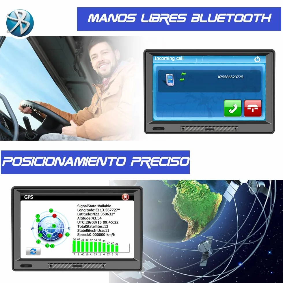 Navegador GPS Bluetooth 9 Pulgadas con Visera y Mapas Europa de por Vida para Camiones y Coches
