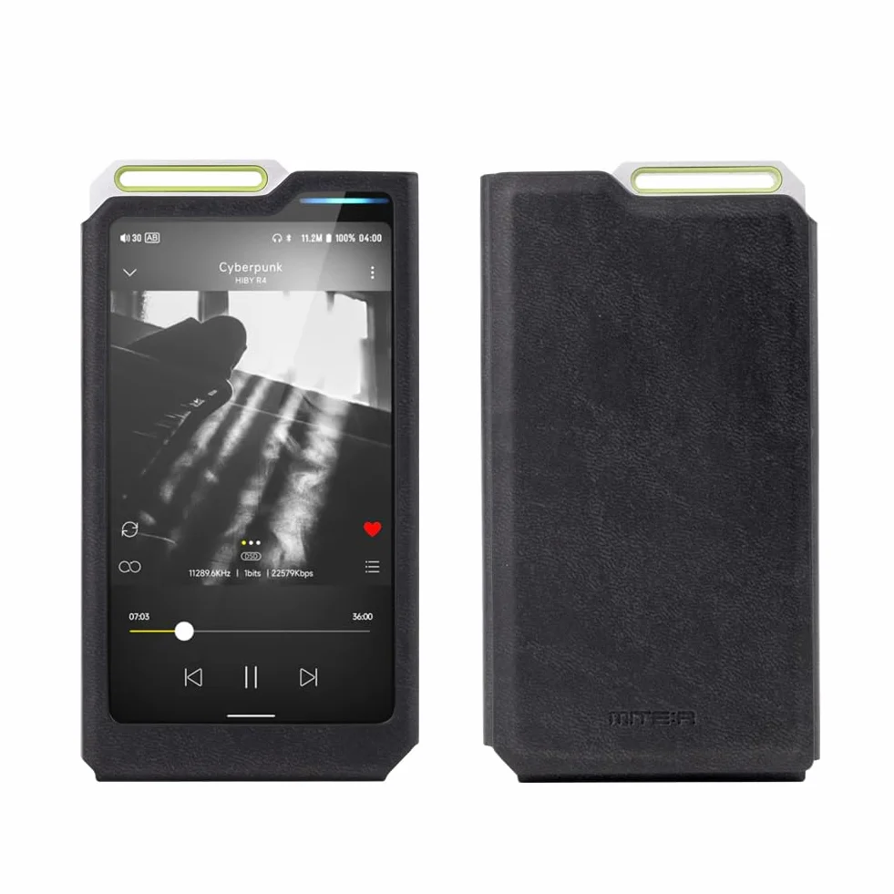 MITER Funda para HiBy R4, Hecha a Mano, Piel sintética, Funda para hibyr4 (Negro)