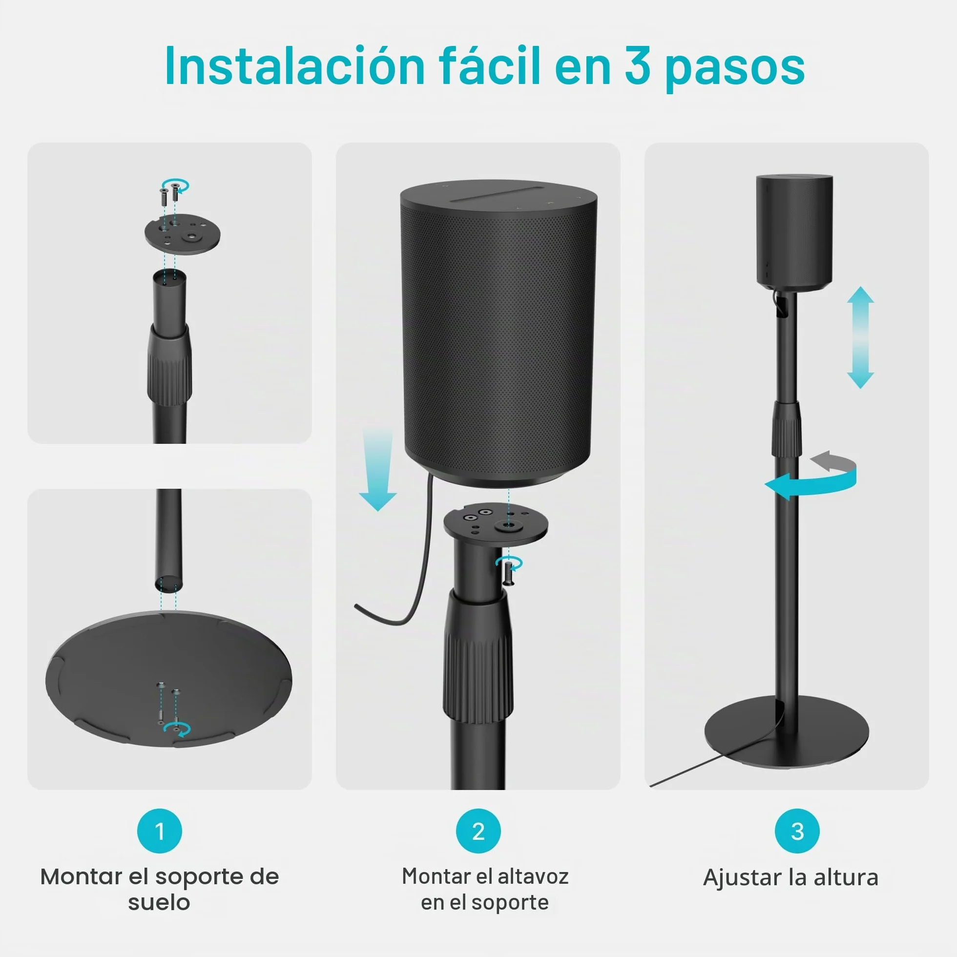 PEGZONE Soportes para Altavoces compatibles con SONOS Era 300 & 100, Juego de 2 Soportes de Suelo de Altura Ajustable de 683 mm a 1082 mm, Cada uno soporta 5 kg, gestión de Cables