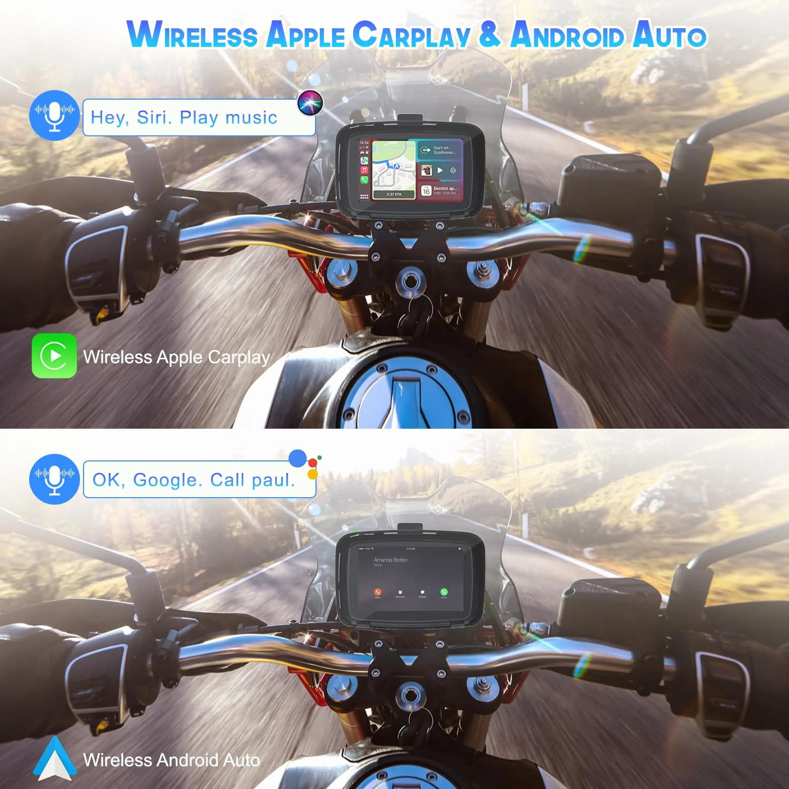 KAOLALI Pantalla Carplay para Motocicleta CarPlay Inalámbrico y Android Auto IP67 Impermeable Táctil de 5 Pulgadas Estéreo Portátil Inalámbrico para Moto Compatible con Navegación GPS, Siri