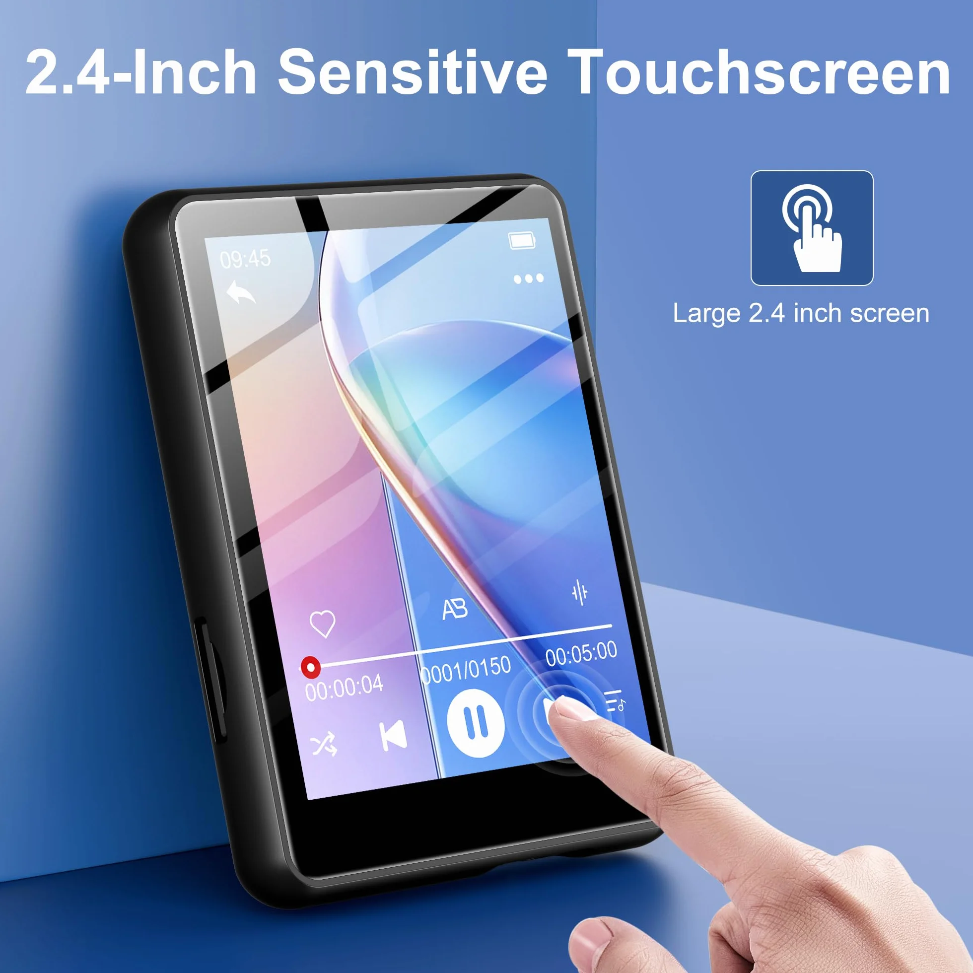 SWOFY 128GB Reproductor MP3 SWOFY Bluetooth 5.3, Batería 300mAh, Pantalla Táctil Mini 2,4 Pulgadas, Soporta Tarjeta TF de hasta 128 GB (Negro)
