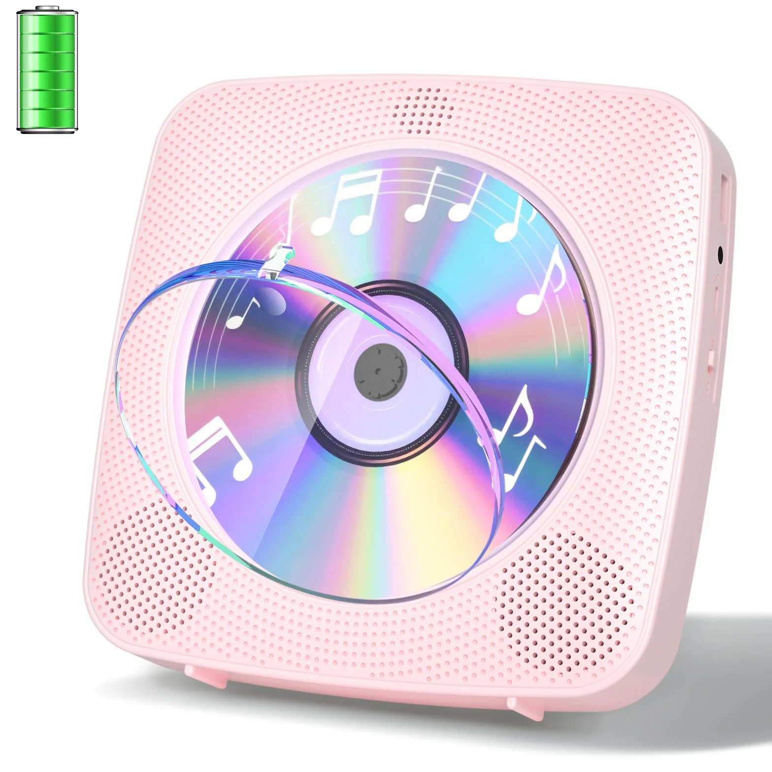 Gueray Reproductor de CD Portátil Bluetooth 1800mah Reproductor de CD Adecuado para Reproductores de CD Domésticos con Altavoces Dobles, Radio FM, Remoto, Puerto de Auriculares USB AUX-Rosa