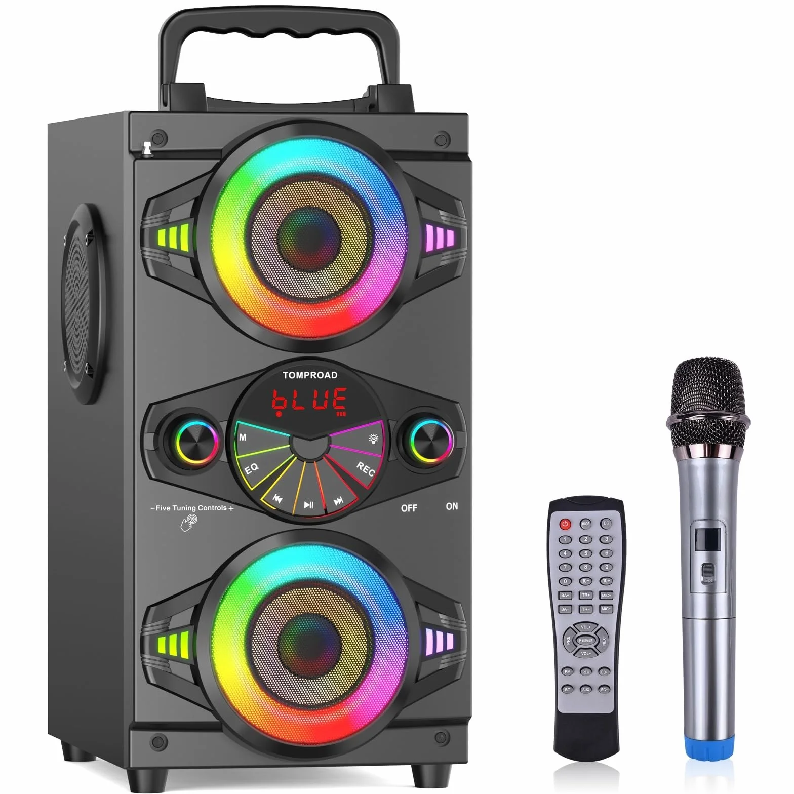 Altavoces Bluetooth, Altavoz Bluetooth inalámbrico portátil de 60 W para fiestas en casa al aire libre con subwoofer, radio FM, luces LED coloridas, micrófono, control remoto y gran potente sonido est