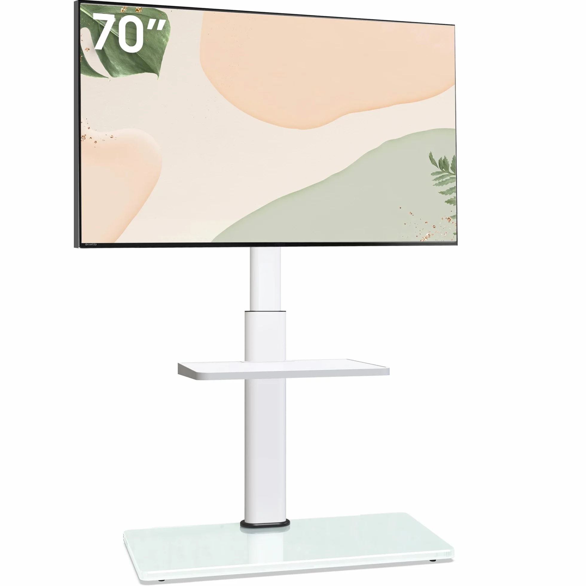 AOKCOS Soporte TV Pie Suelo para 32-70 Pulgadas, Inclinable Giratorio Altura Ajustable, con Laminado máx VESA 400x400mm 40kg Blanco