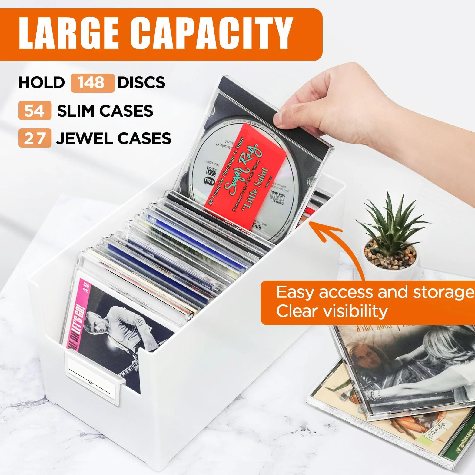 Caja de almacenamiento de CD apilable de plástico para 25 CD, caja de almacenamiento de CD para escritorio y estantería