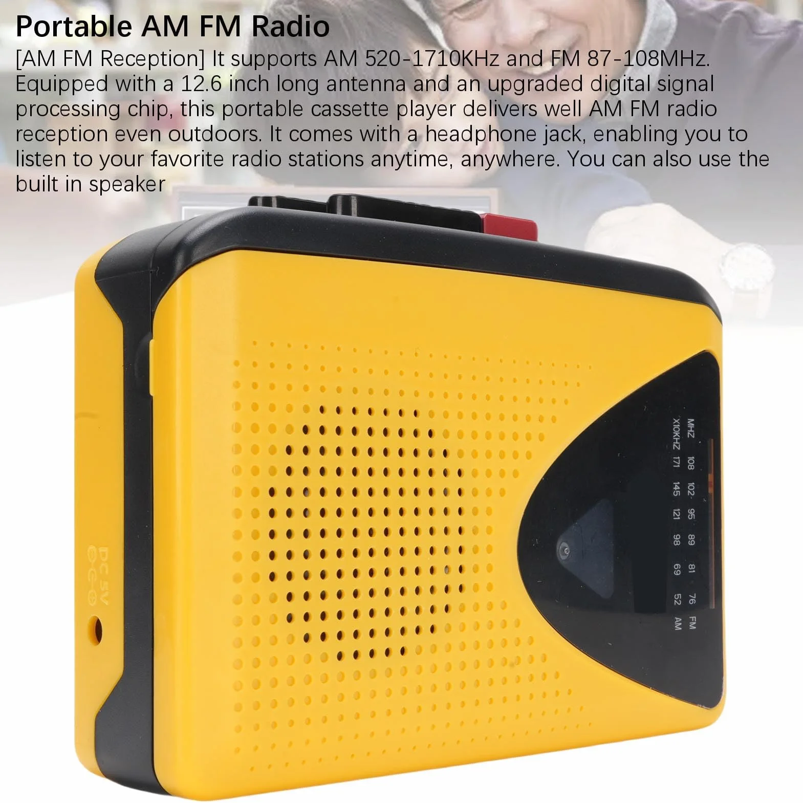 Reproductor de Cassette Portátil con Radio AM/FM, Bluetooth y Grabación Retro