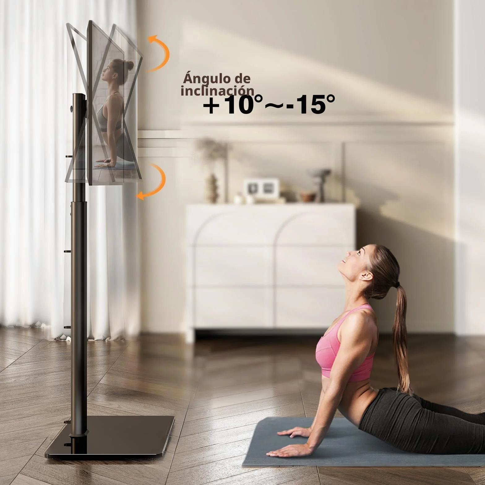 Hemudu Soporte TV Suelo para Televisores LCD, LED OLED de 19 a 43 Pulgadas, Altura Ajustable de 16 Niveles, Soporte Giratorio TV 100º, Inclinación 25º, Capacidad hasta 45 kg, MAX Vesa 200x200mm