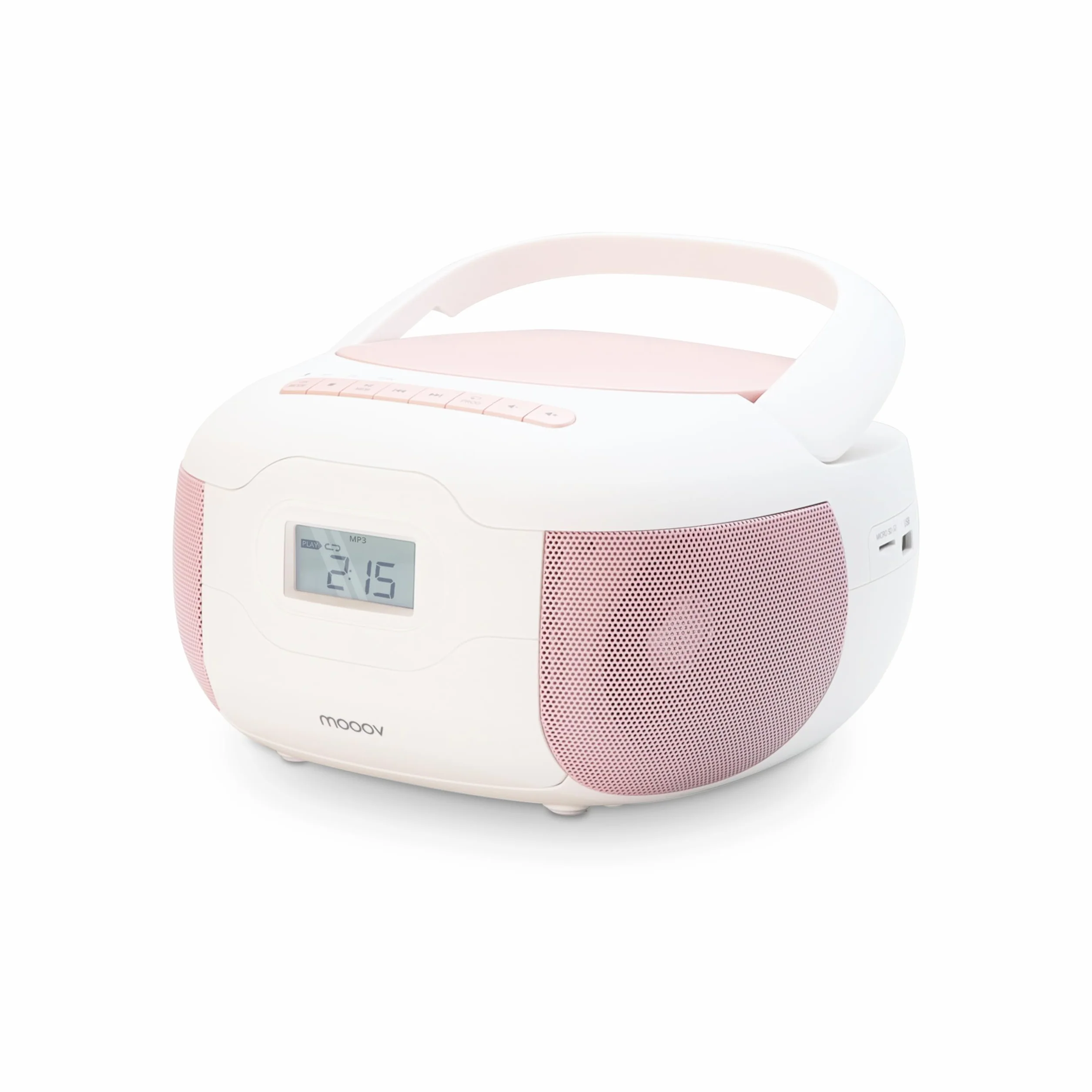 Metronic Radio CD Lector Portátil Bluetooth Rosa, Reproductor de CD Compacto con Altavoz Estéreo, USB, microSD, Radio FM