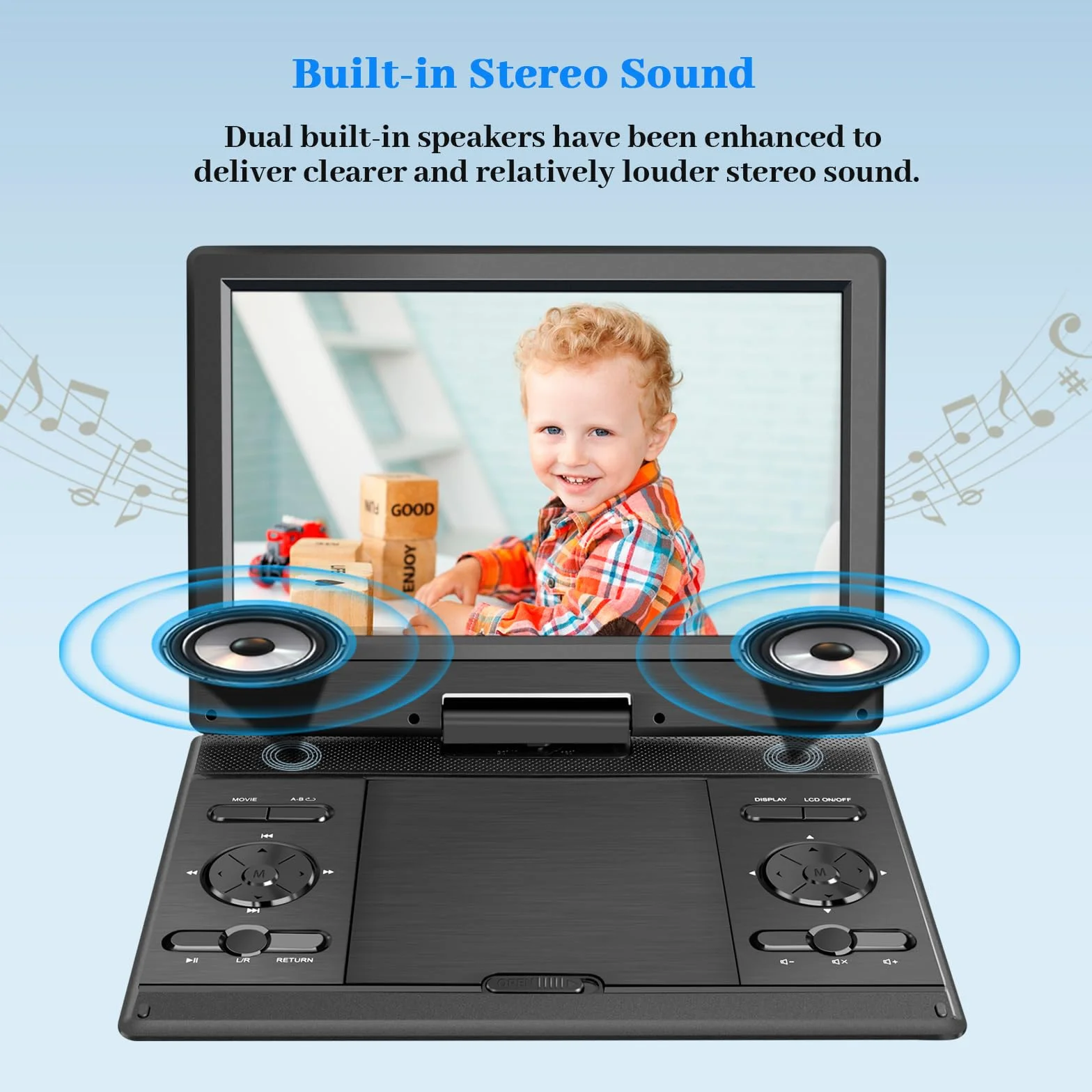Reproductor de DVD portátil YOOHOO con pantalla HD, batería recargable, soporte USB/SD/AV, sincronización TV/proyector