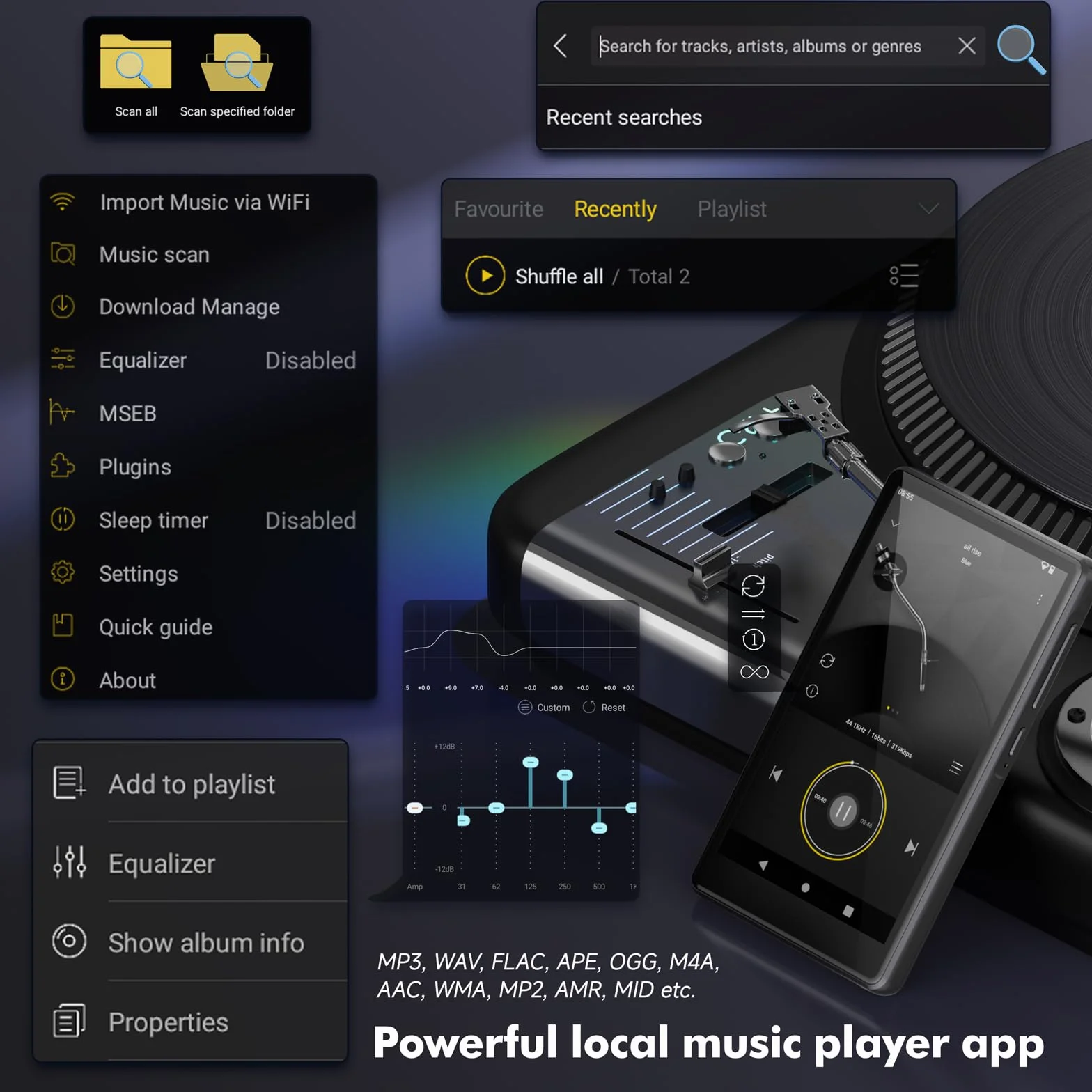 163GB Reproductor MP3 Bluetooth Spotify, 4.5 Pulgadas Pantalla Táctil MP4 y WiFi, Reproductor Música WLAN Android con Amazon Music, Deezer, Audible, Radio FM, Play Store