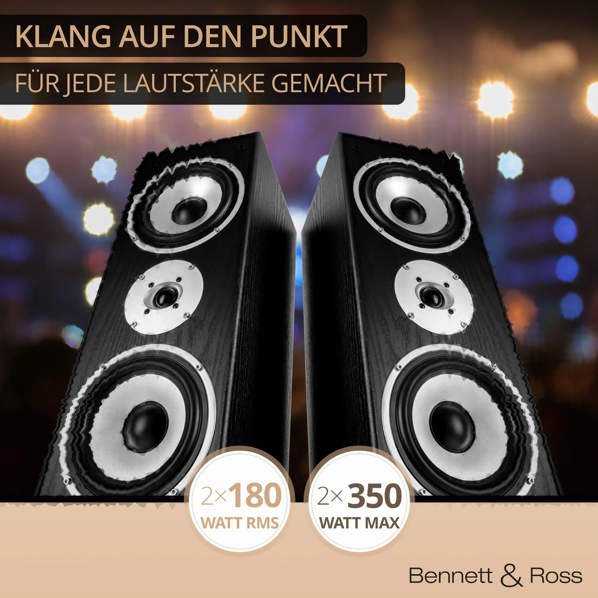 Bennett & Ross Radiant Altavoces de Suelo HiFi 3 vías Pareja 350W RMS Negro