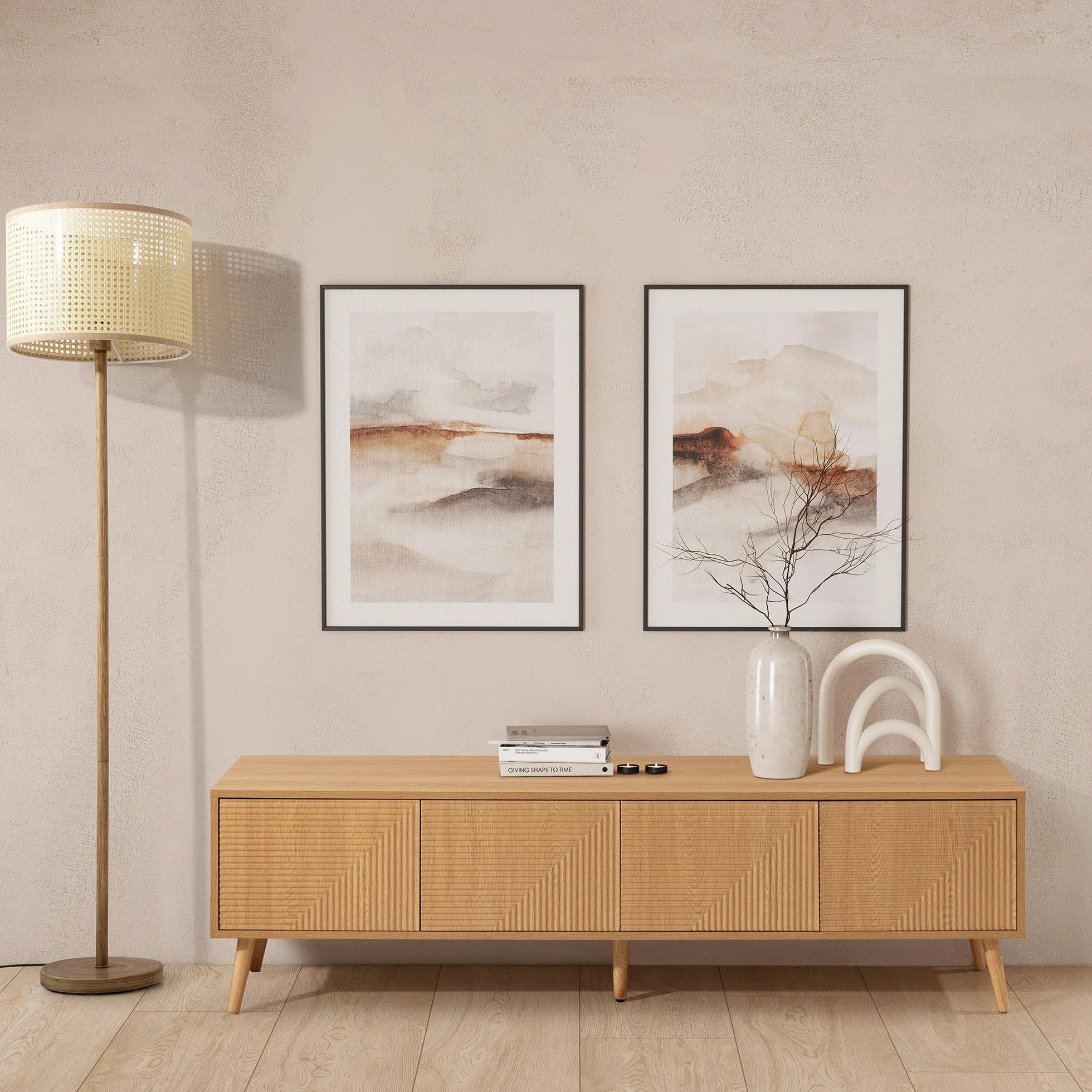 HOMN LIVING Mueble TV Telmo 4 Puertas Color Roble, 160 cm (Ancho) 40 cm (Profundo) 45 cm (Altura)