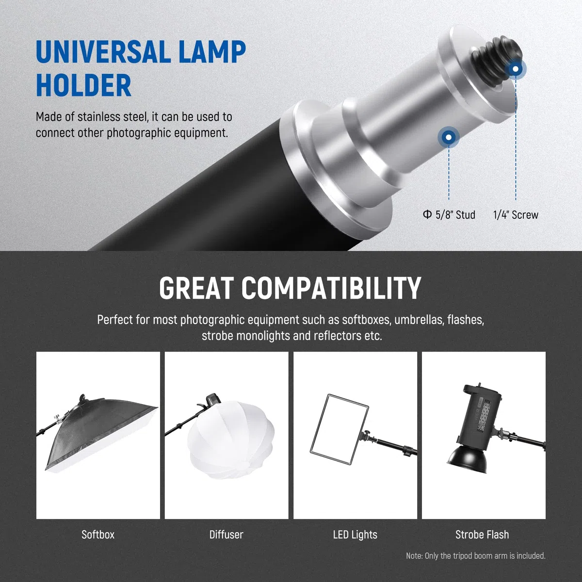 NEEWER Brazo Trípode, 35" a 61" (89 a 155cm) con Contrapeso de 1,5KG y Saco de Arena, Tornillo de 1/4" Compatible con Softbox, Luz de Estudio, Flash, Paraguas, Anillo de Luz, Carga Máxima: 5KG