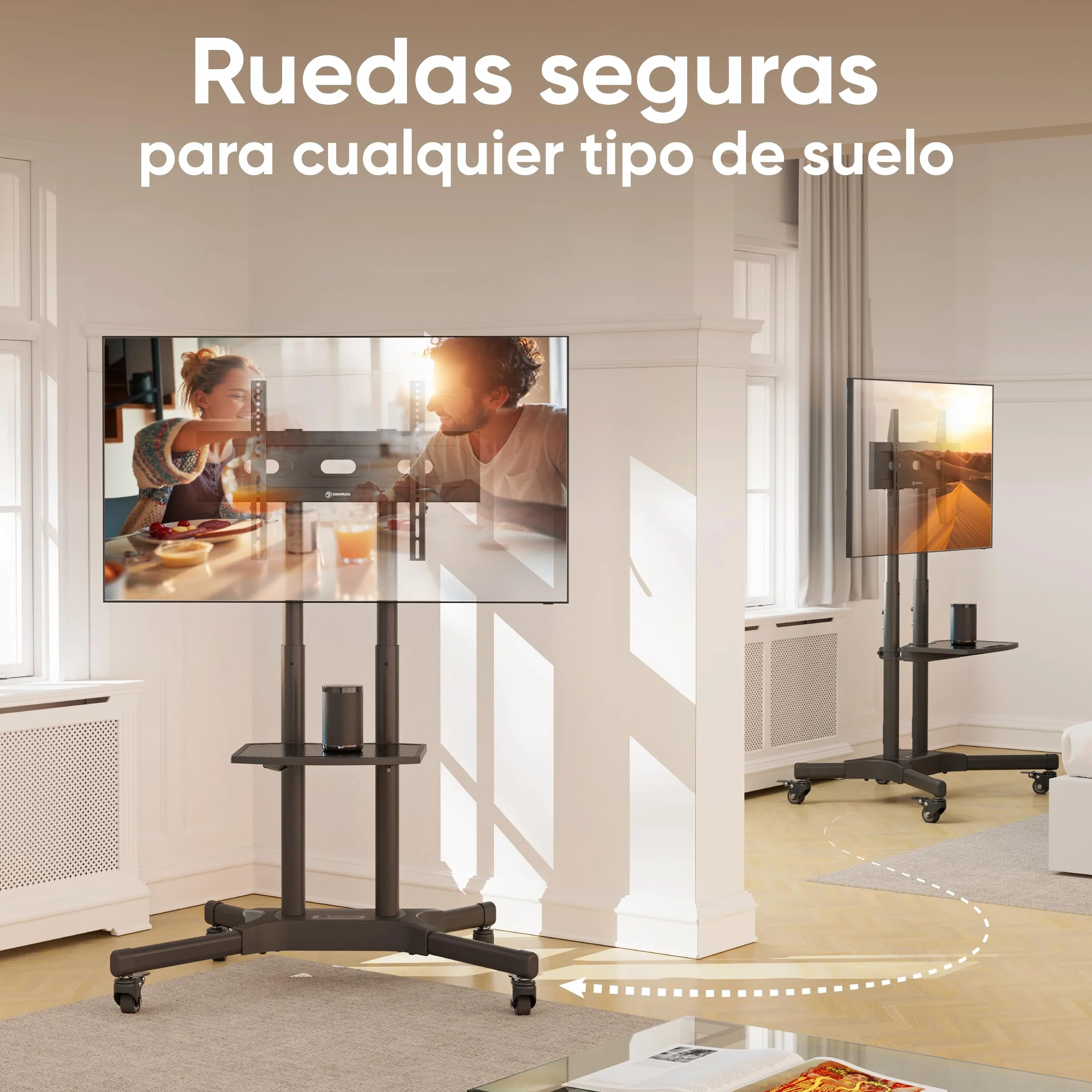ONKRON Soporte TV Ruedas 32-65 Pulgadas Carga 50 kg VESA 100x100-600x400 mm Altura Ajustable Carro Televisor Universal Negro