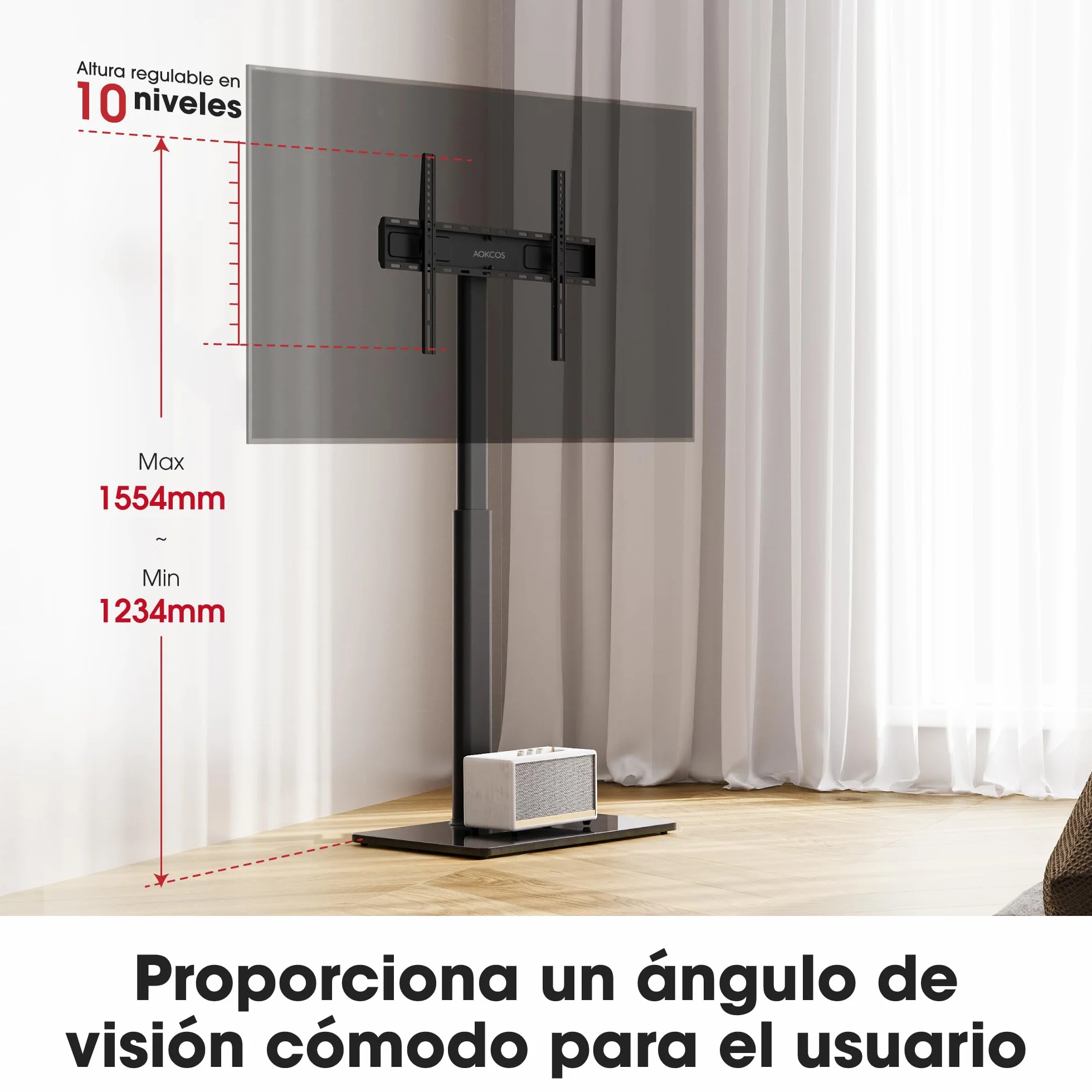 AOKCOS Soporte TV Inclinable 43-85 Pulgadas Giratorio Altura Ajustable VESA 600x400mm 50kg Negro