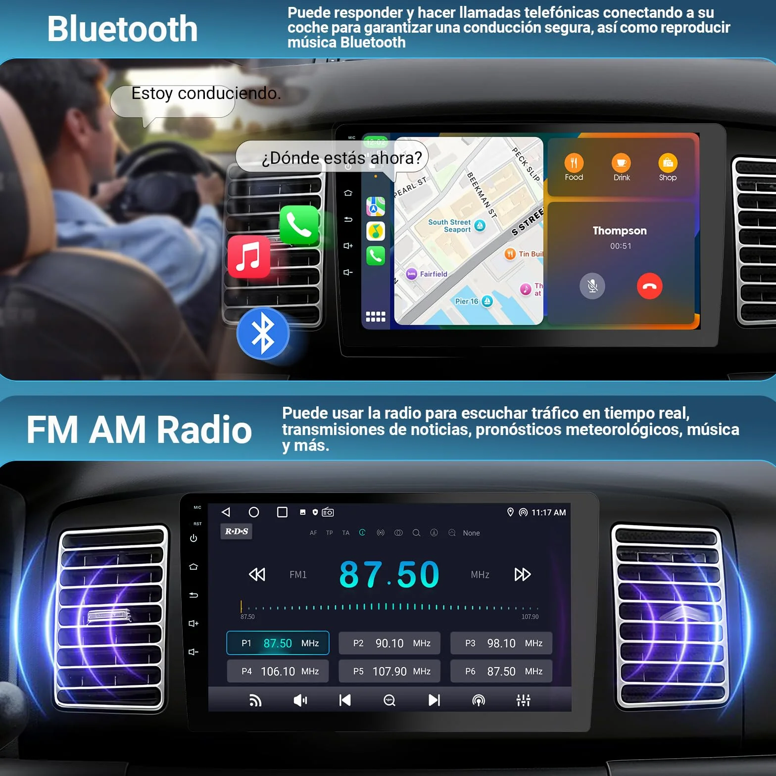 Haudio 2 DIN Coche Radio con Apple Carplay Inalámbrico & Android Auto, 9 Pulgadas IPS Pantalla con Trasera Cámara, GPS, Mirror Link, Radio SWC/Am/FM Adecuada Mayoría Coches 4+64GB(Actualizar CPU)