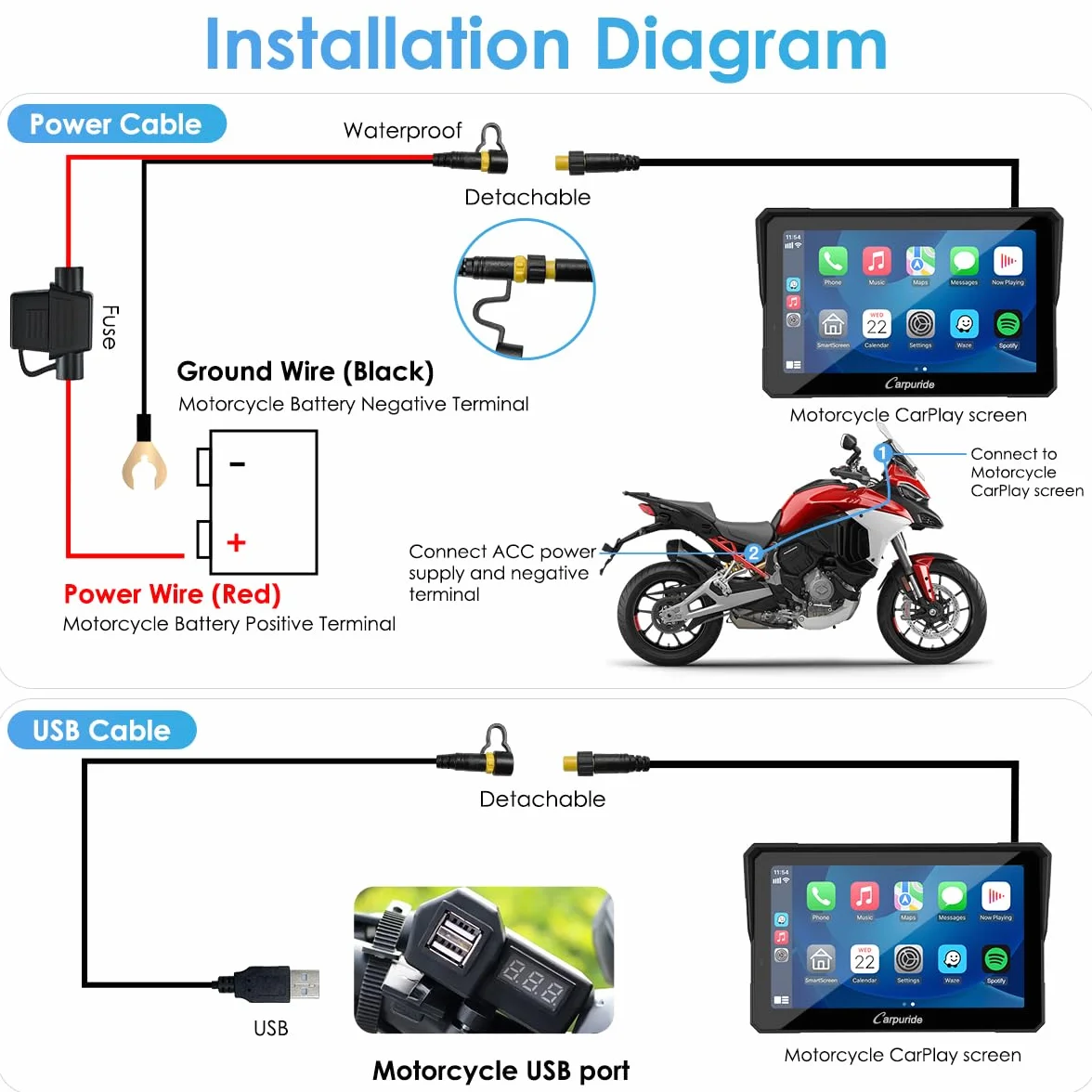 Carpuride W702 Pro Pantalla Carplay 7 Pulgadas Inalámbrico Android Auto Intercomunicador Impermeable Táctil Navegación