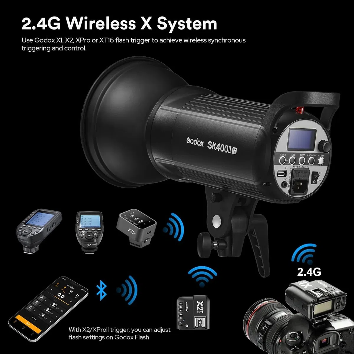 Godox SK400II-V SK400IIV Professional Upgrade LED Studio Flash, 400W 5600K 2.4G Wireless X System Bowens Mount Modelado Lámpara Studio Flash para Fotografía, Retrato y Fotografía de Estilo de Vida