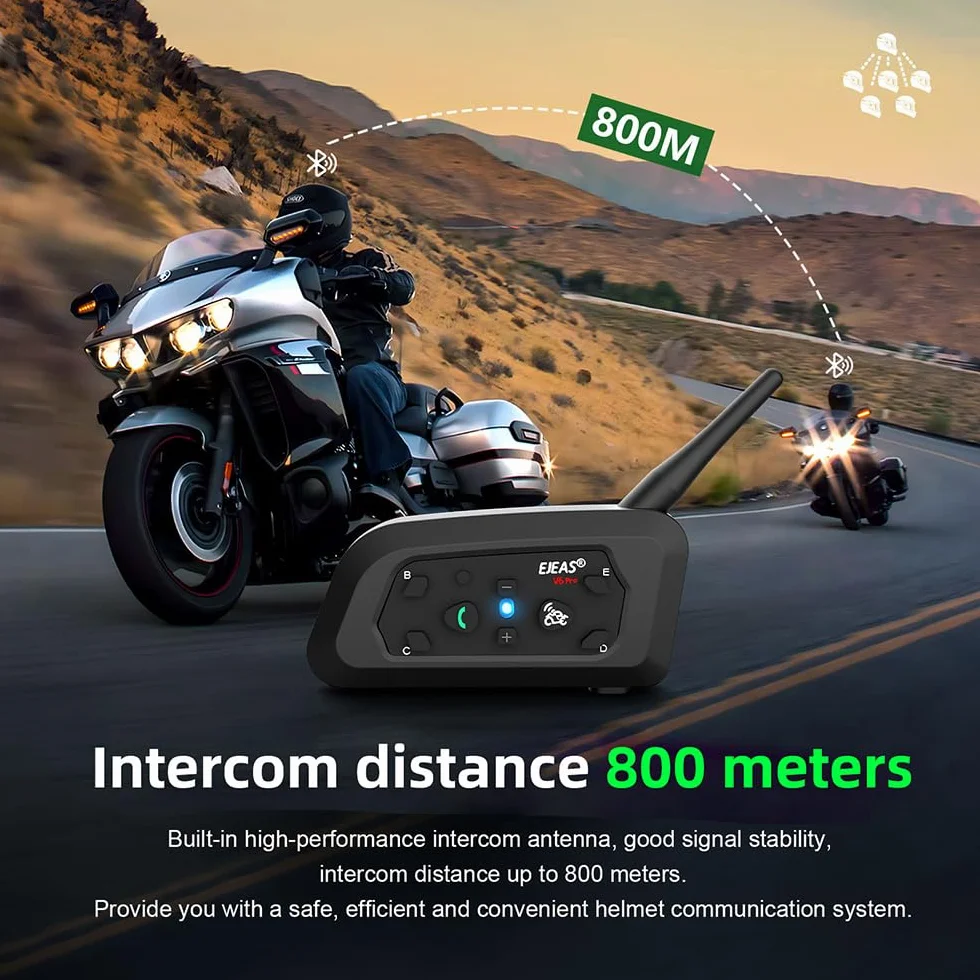 EJEAS V6 Pro+ BT Interphone 1200M Bluetooth Casco Intercom Auriculares con Control Avanzado de Ruido para 6 Riders (2 Pieza)