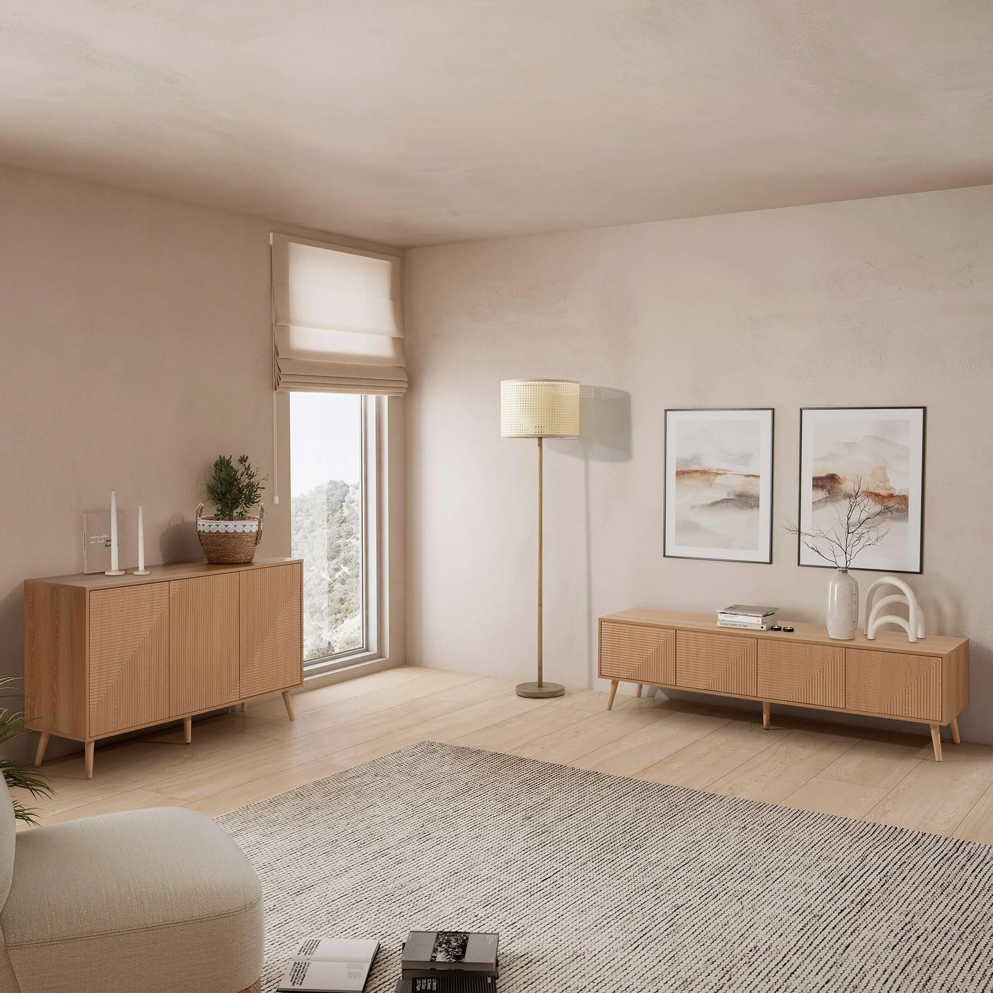 HOMN LIVING Mueble TV Telmo 4 Puertas Color Roble, 160 cm (Ancho) 40 cm (Profundo) 45 cm (Altura)