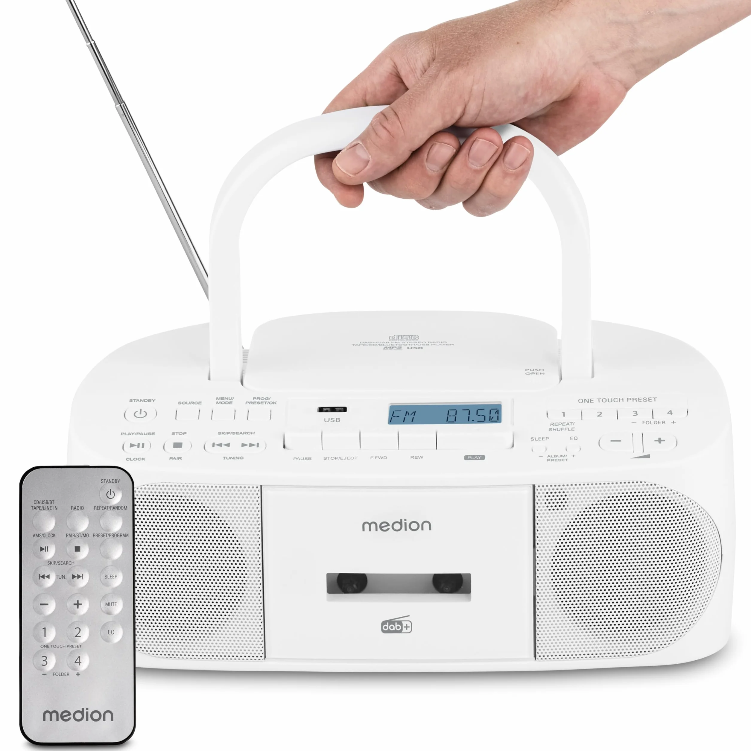 MEDION DRX-1 Plus Boombox Radio Portátil DAB+ FM Bluetooth CD MP3 Casete Blanco