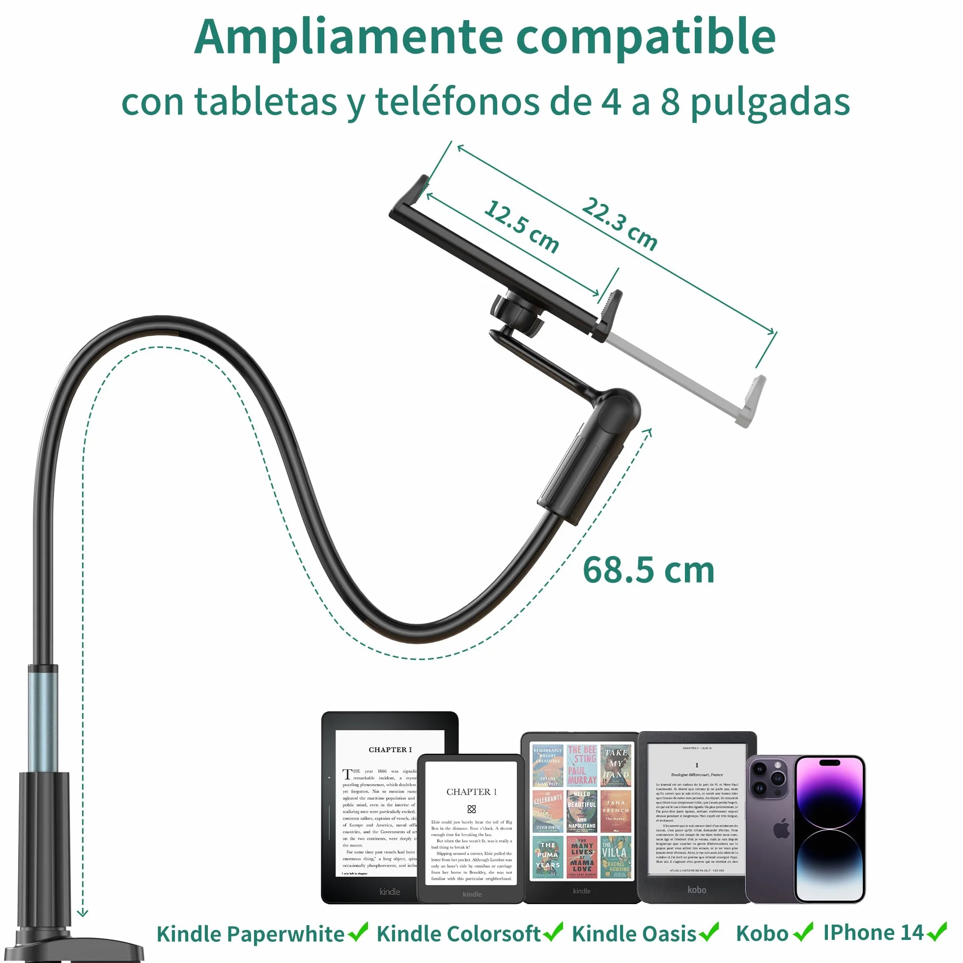 PlusAcc Soporte Cuello de Cisne Ajustable para Kindle Kobo Leer en Cama