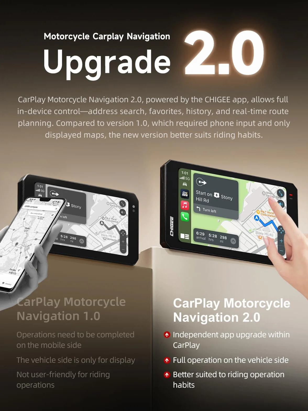 CHIGEE AIO-6 Pantalla Carplay Moto Android Auto 6 Pulgadas 2000Nit HDR Navegador GPS Impermeable IP69K 5G WiFi