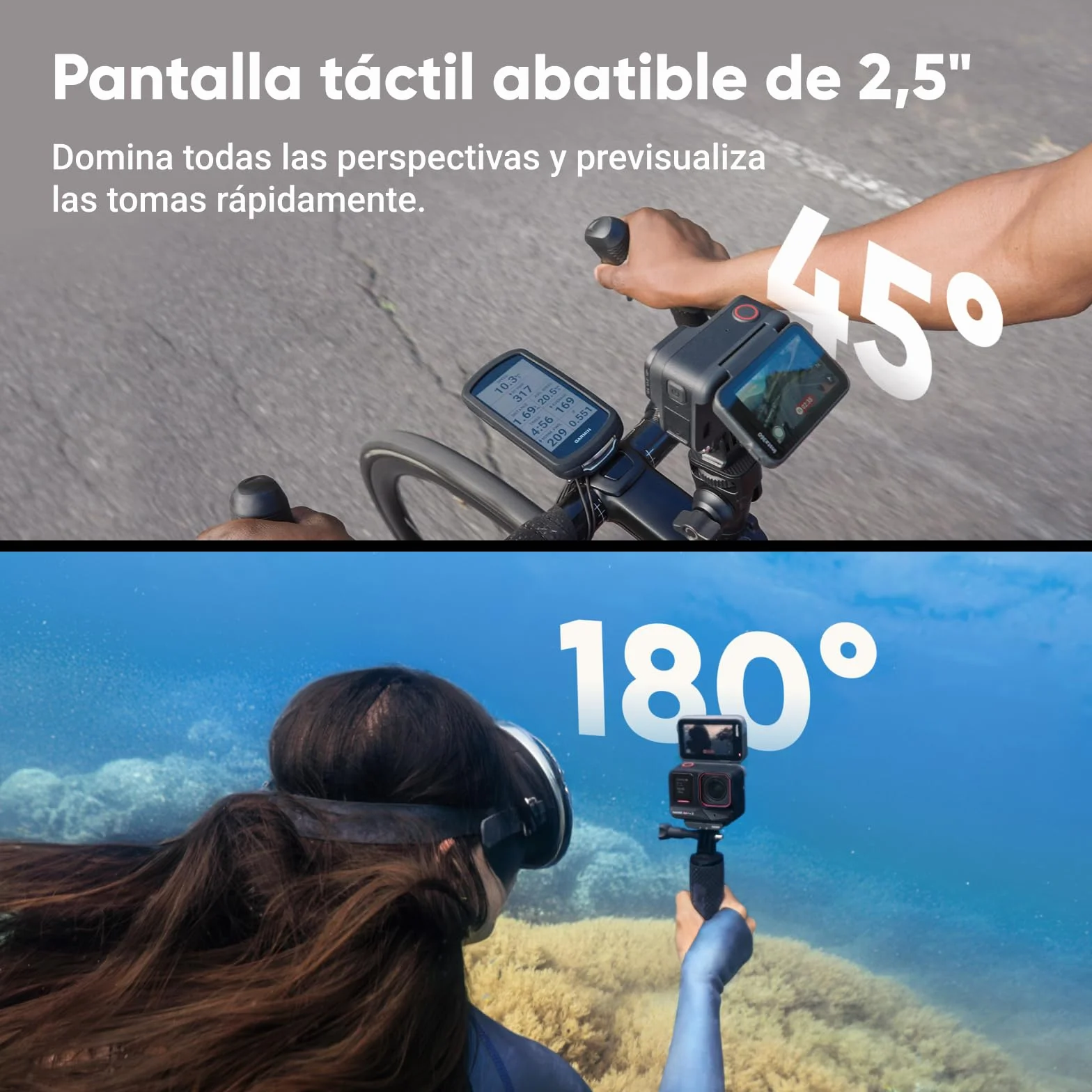 Insta360 Ace Pro 2 Paquete de batería Dual estándar Cámara de acción Impermeable 8K co-diseñada con Leica Sensor 1/1.3" Chip AI Dual Poca luz Pantalla abatible