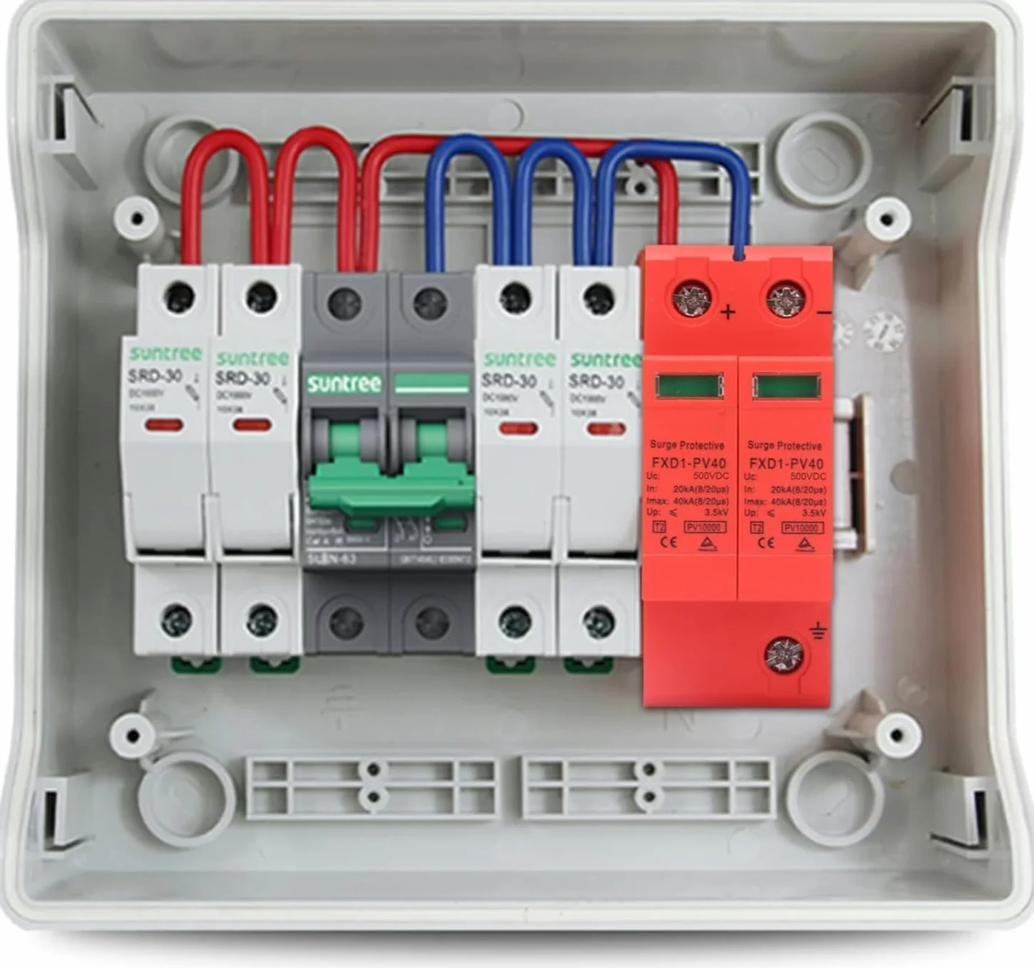 DEWIN Protector contra sobretensiones, dispositivos de protección contra sobretensiones Descargador fotovoltaico de CC 2P 40KA con señal remota, instalación de riel, 2 piezas(DC 500V)