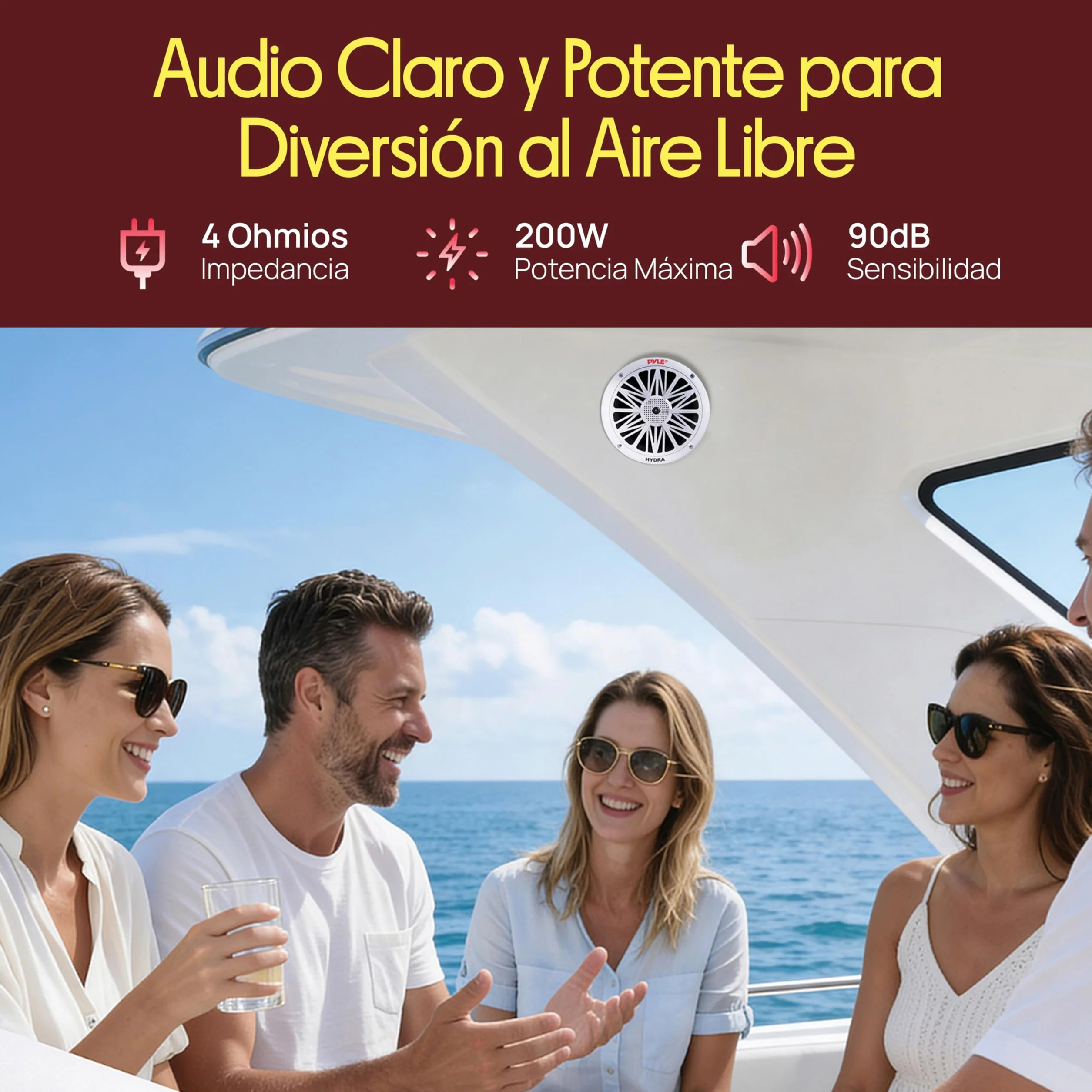 Pyle par de altavoces marinos de 6.5”, Sonido estereo, Exteriores, Resistentes al agua y a la intemperie, potencia de 200V