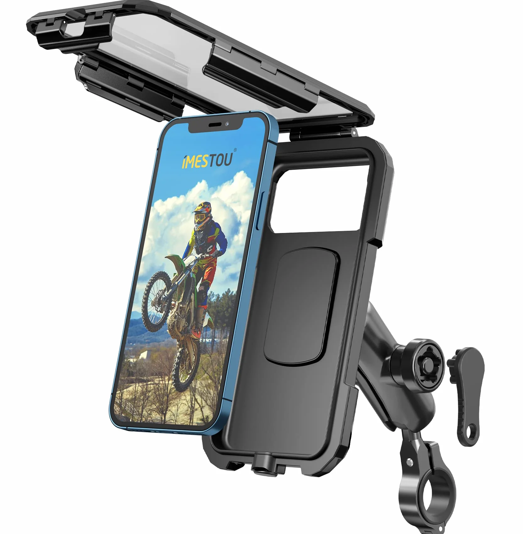 iMESTOU Antirrobo Monte de Teléfono de Motocicleta IP67 Impermeable Rotación 360° Aluminio 1" 3.5-6.1 Pulgadas