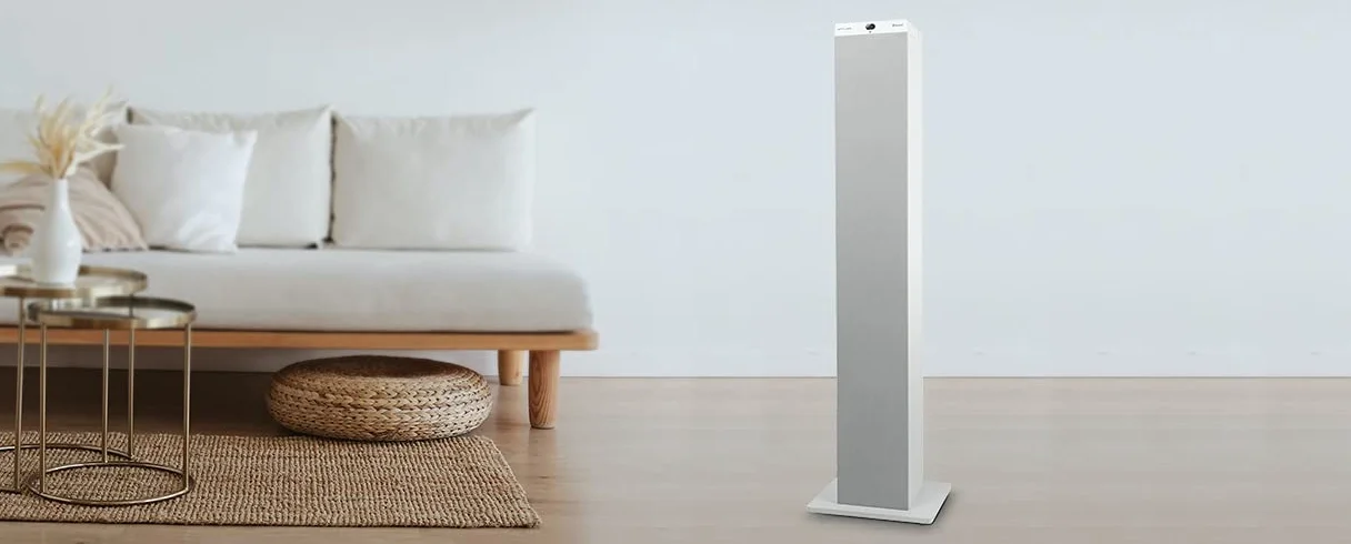 Muse M-1250 BTW - Torre de Sonido Bluetooth con Radio PLL FM - 100W - 20 Estaciones almacenables - Subwoofer Integrado - Blanco