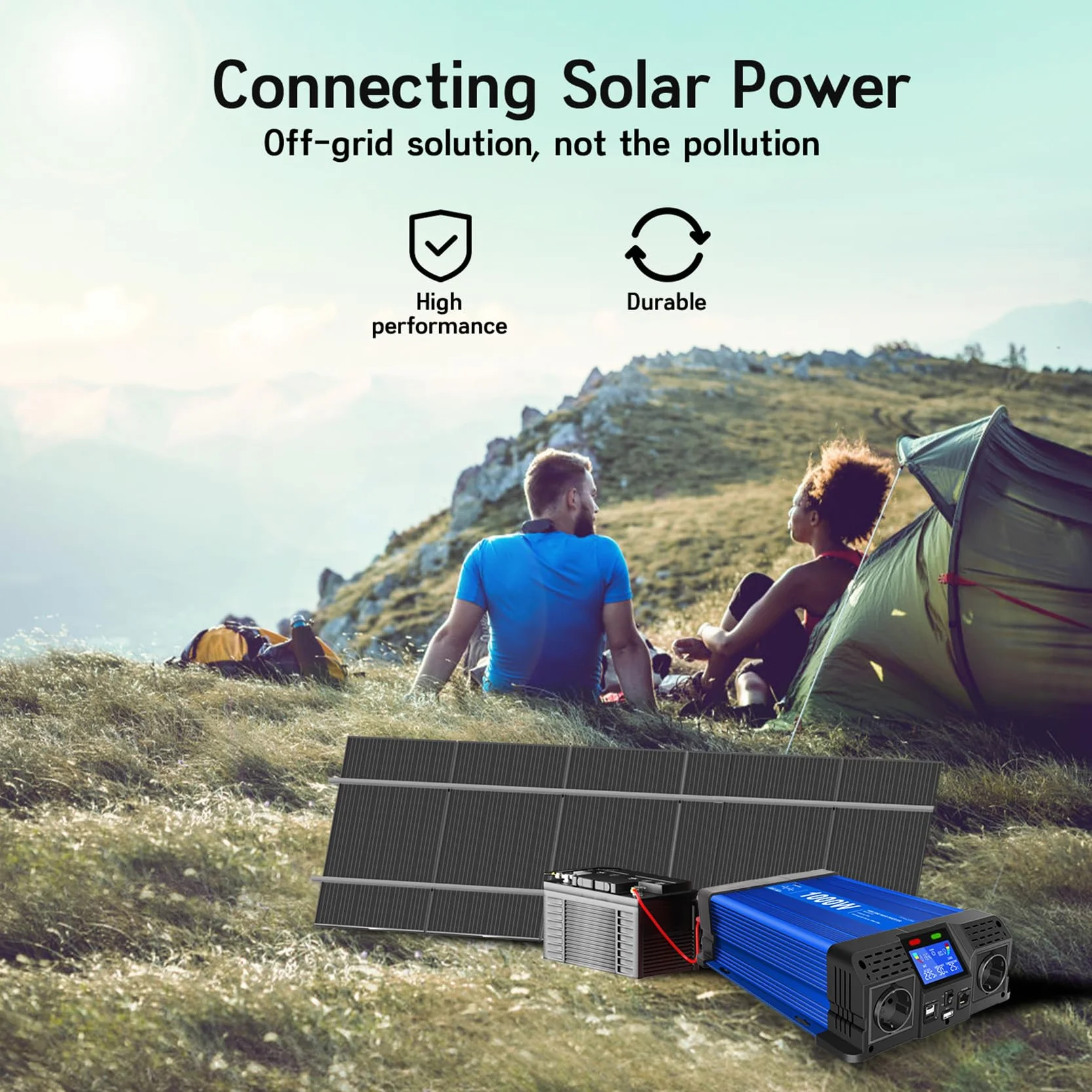 1000W/2000W Inversor 12v 220v Onda Pura con Mando a Distancia, 2 Tomas UE, 2 Puertos USB + Tipo-C, para electrodomésticos, caravanas, Camping Conversor de Voltaje.