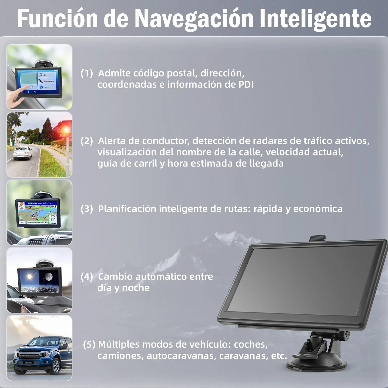Riloer Navegador GPS Coche, GPS Camiones Profesional para Coche, camión, camión, Autocaravana, Pantalla de navegación satélite de 7 Pulgadas con Soporte transmisor FM, para Cambiar de Idioma