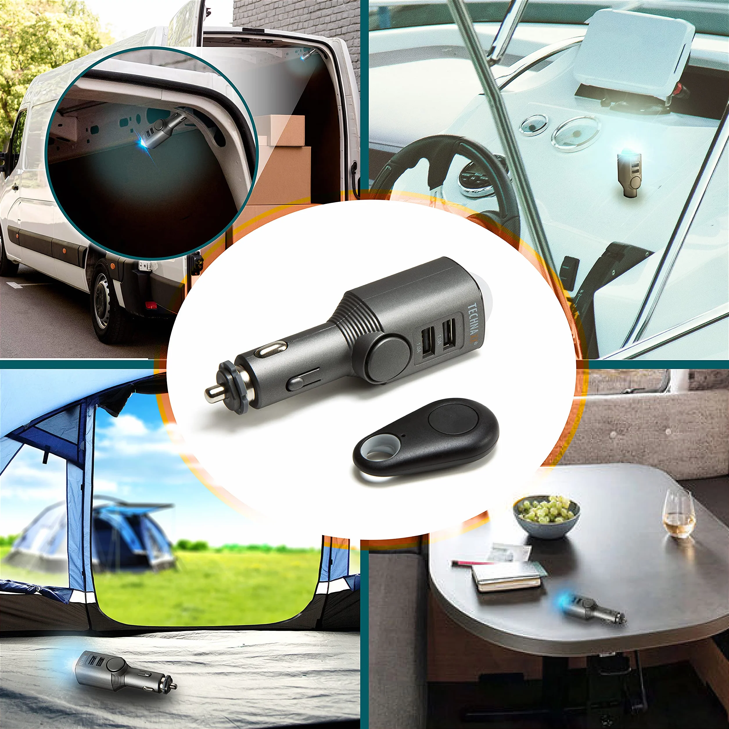 Technaxx Alemania Sensor De Detección De Movimiento Sistema De Alarma De Coche Vigilancia Del Interior Del Vehículo 110dB Sirena Función De Carga 2 Puertos USB TX-100