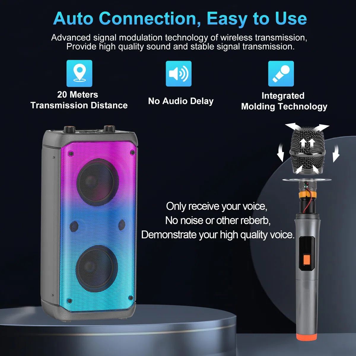 Altavoz Bluetooth, 80W Pico Inalámbrico TWS Altavoces Portátiles Fiestas Al Aire Libre con Subwoofer, Luces LED de Colores, Boombox Fuerte Sonido Estéreo con Micrófono para el Hogar, Camping, Viajes