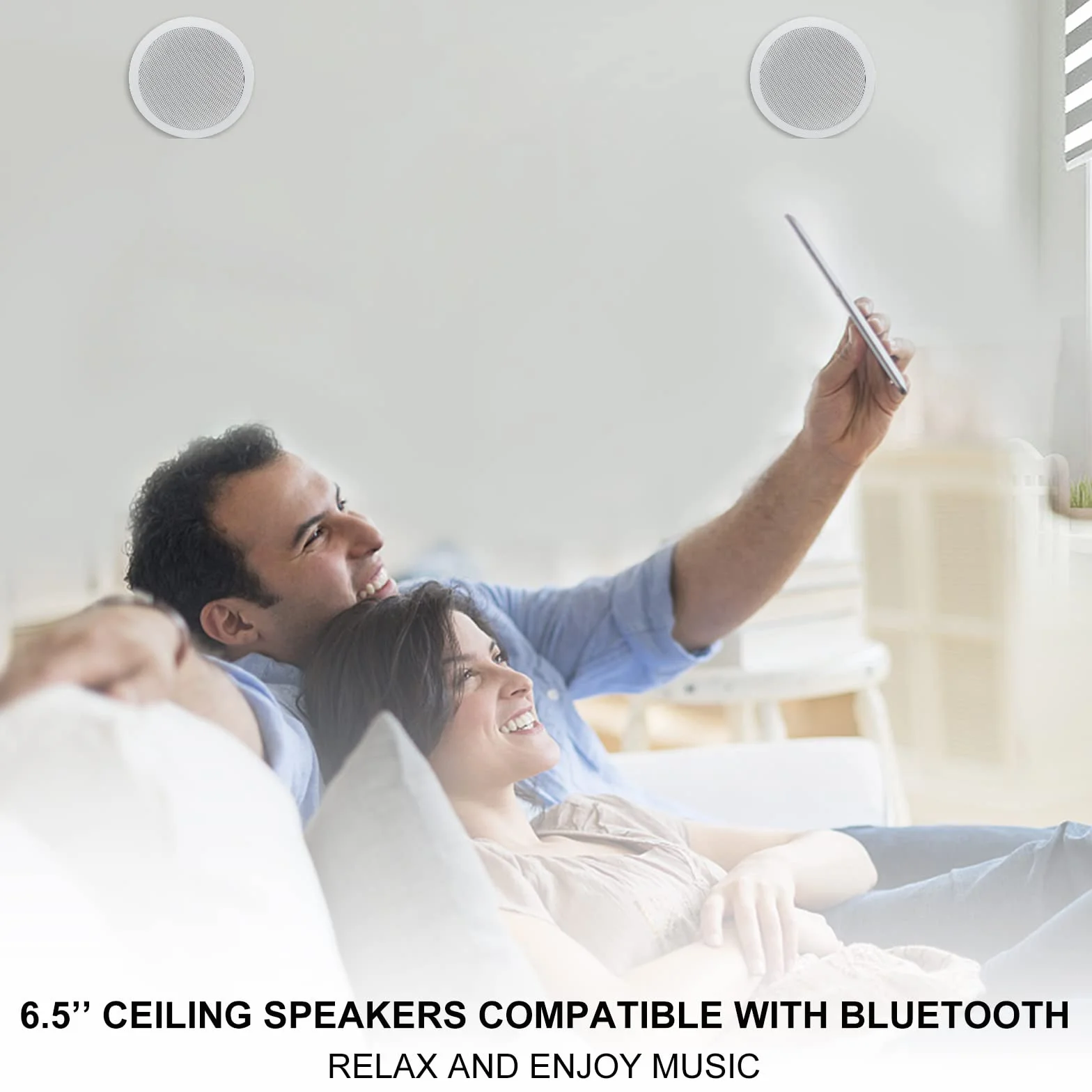 Herdio Paquete de Altavoces de Techo de 2 vías de 6,5 Pulgadas y 600 vatios, Sistema de Cine en casa, Sala de Estar, Oficina,Compatible con Bluetooth(4 Altavoces)