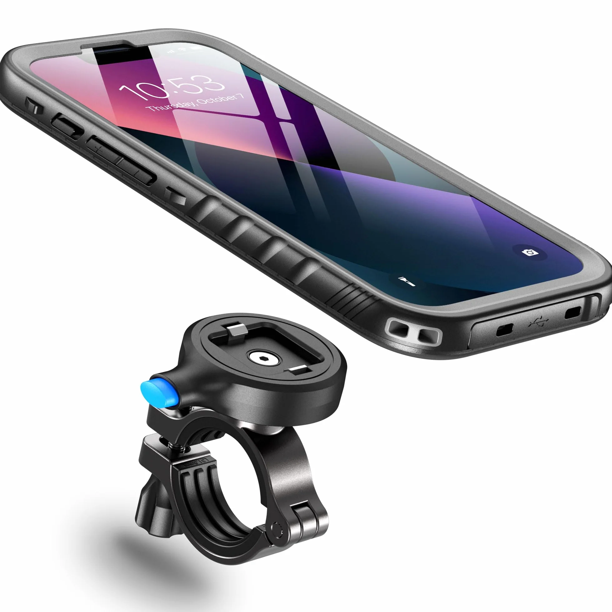 Cozycase Soporte Movil Bicicleta Moto para iPhone 13 Mini - Impermeable Antivibracion Suporte Telefono Manillar MTB/Btt/Scooter/Patinete/Bici Electrica/Carretera/Motocicleta Metal Bike Phone Holder