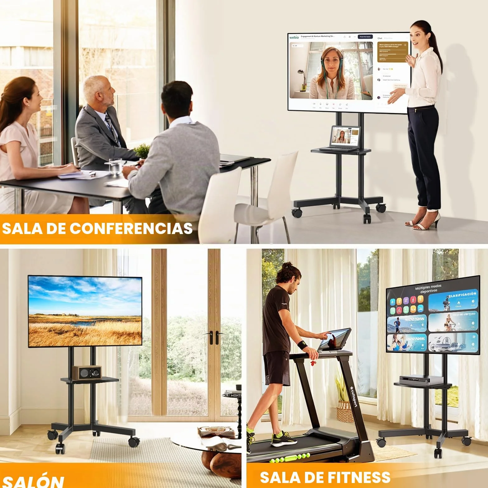 Soporte TV Pie Ruedas para Televisiones de 32-75 Pulgadas Plasma/LCD/LED, Altura Ajustable, VESA 400x400mm, 40 kg