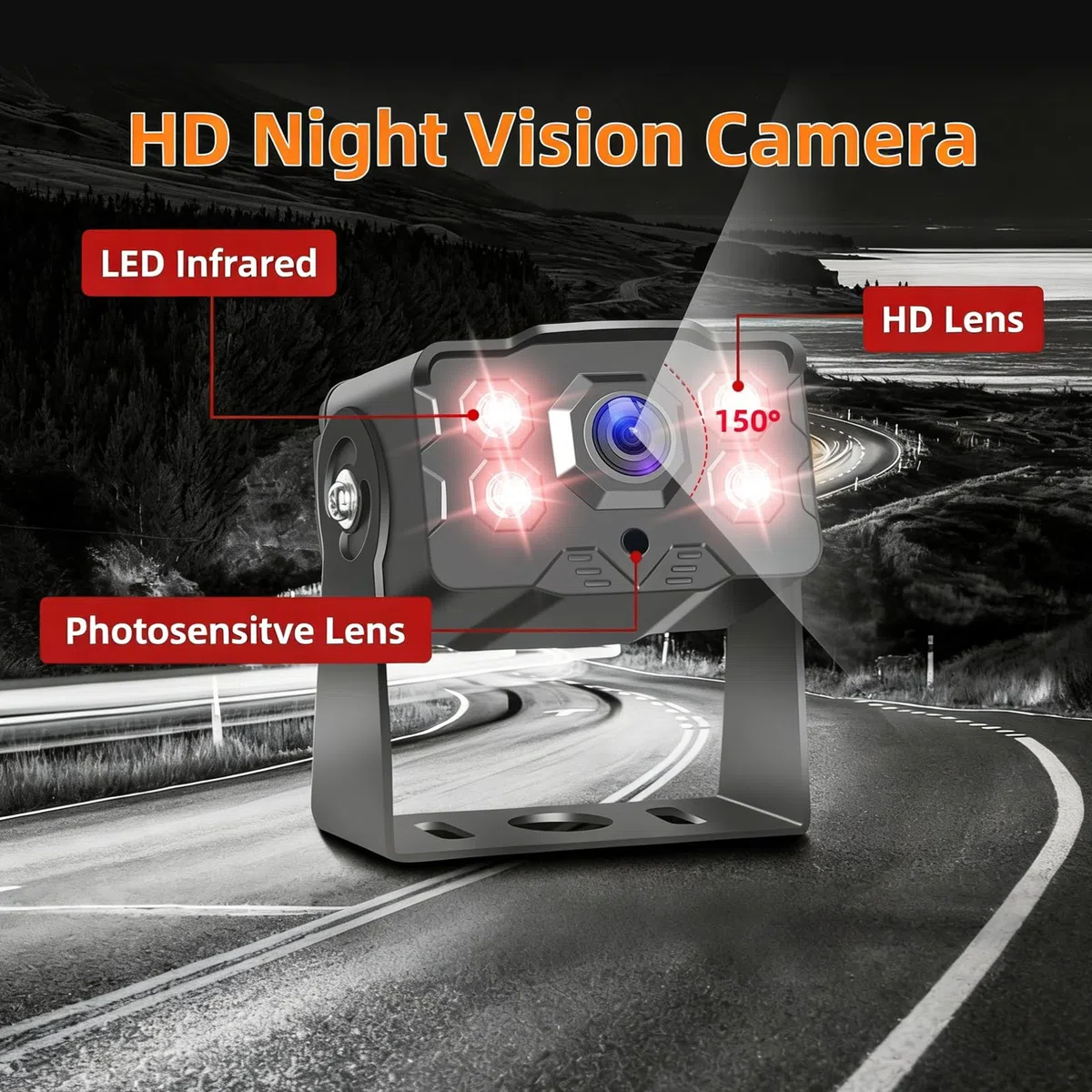 Hodozzy Cámara de Marcha Atrás con Monitor IPS de 7" y Cámara AHD, Impermeable IP68, Camara de Visión Trasera con Visión Nocturna Infrarrojos, 15 m Cable 4 Pines para Camión/Remolque/Bus(9-36 V)