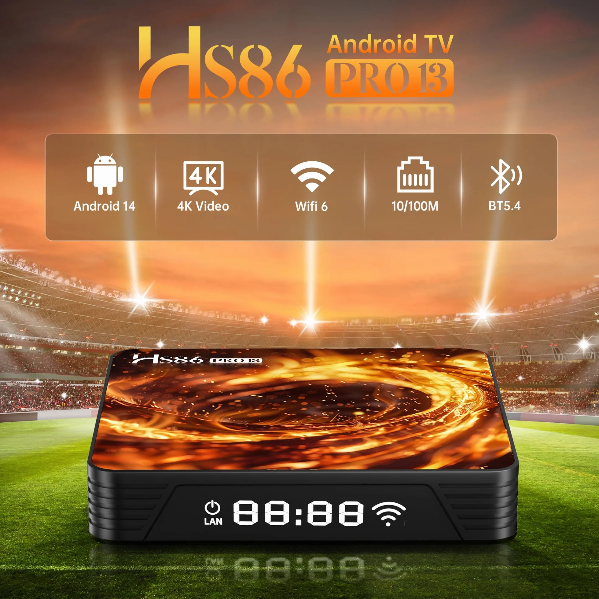 Android TV Box 14.0, Smart TV Box with 4G RAM 32G ROM RK3528 Quad-Core 64bit Cortex-A53 Mali 450 MP2 GPU Ethernet 10/100M 2.4G/5G WiFi BT V5.4 HD 4K