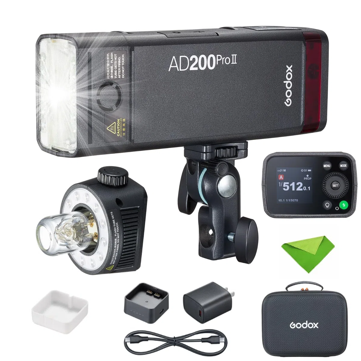Godox AD200 Pro II AD200Pro II de 200 W y 2,4 G Flash estroboscópico, 500 Destellos de máxima Potencia, Flash monoluz de Bolsillo Speedlite TTL Reciclado de 0,01 a 1,8 s para cámaras DSLR