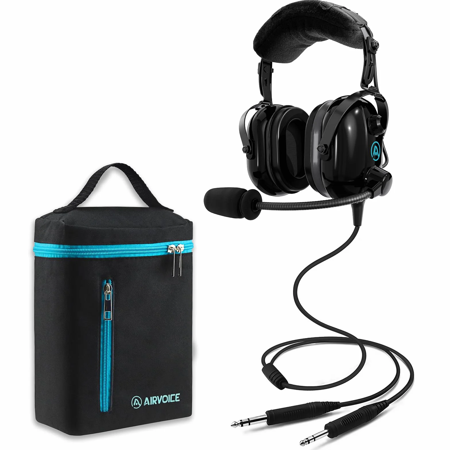 AIRVOICE Auriculares de Aviación con Reducción de Ruido, Auriculares Pilot con Almohadillas Cómfort y Micrófono Flexible, Incluye Funda de Transporte