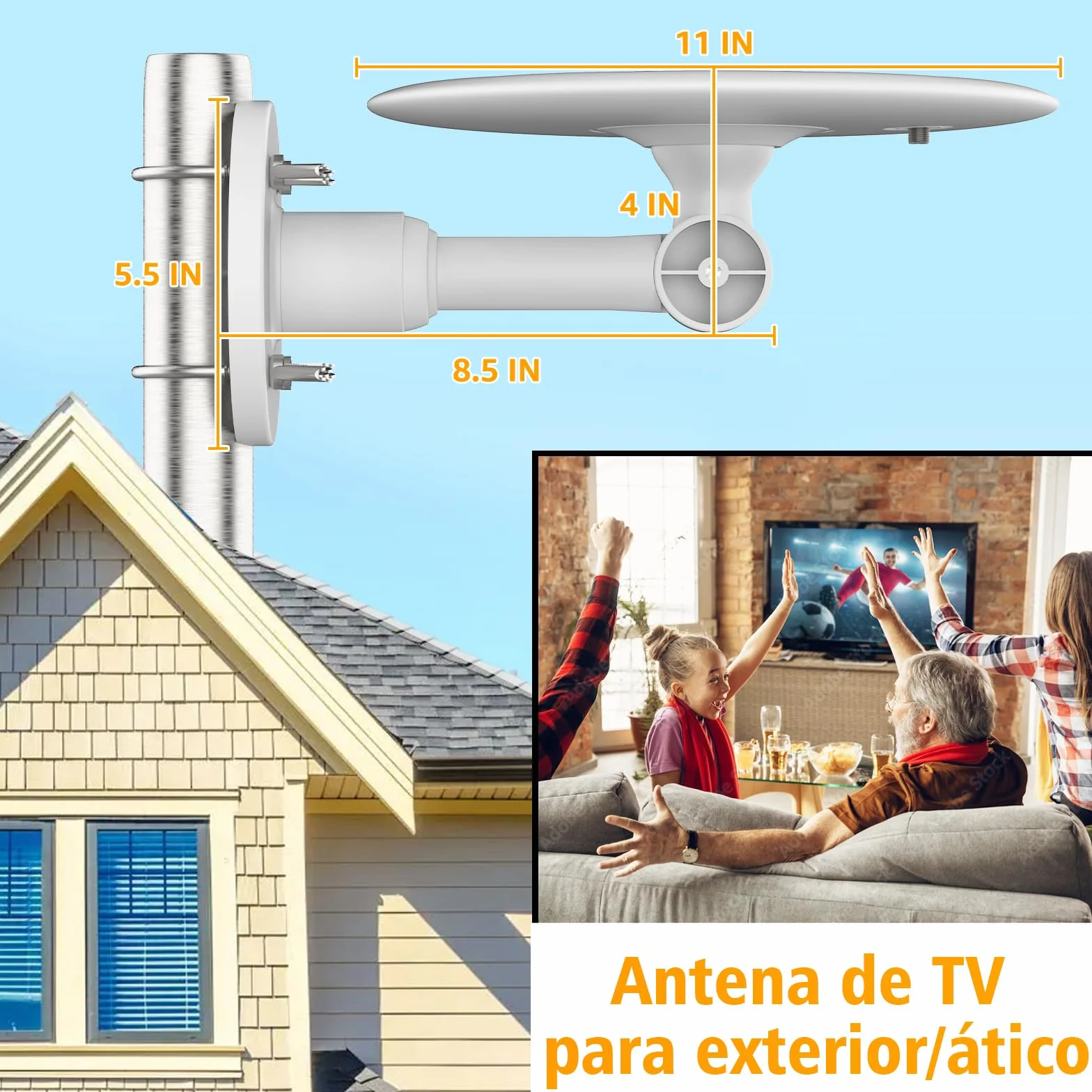 Antena TV Exterior 2026 Mejorada, Antena TDT Digital DVB-T2 HD 4K de Largo Alcance, Recepción 720°, Compatible con Smart TV, Instalación en Tejado, Terraza, Pared y Caravana, Cable 10 m(Blanco)